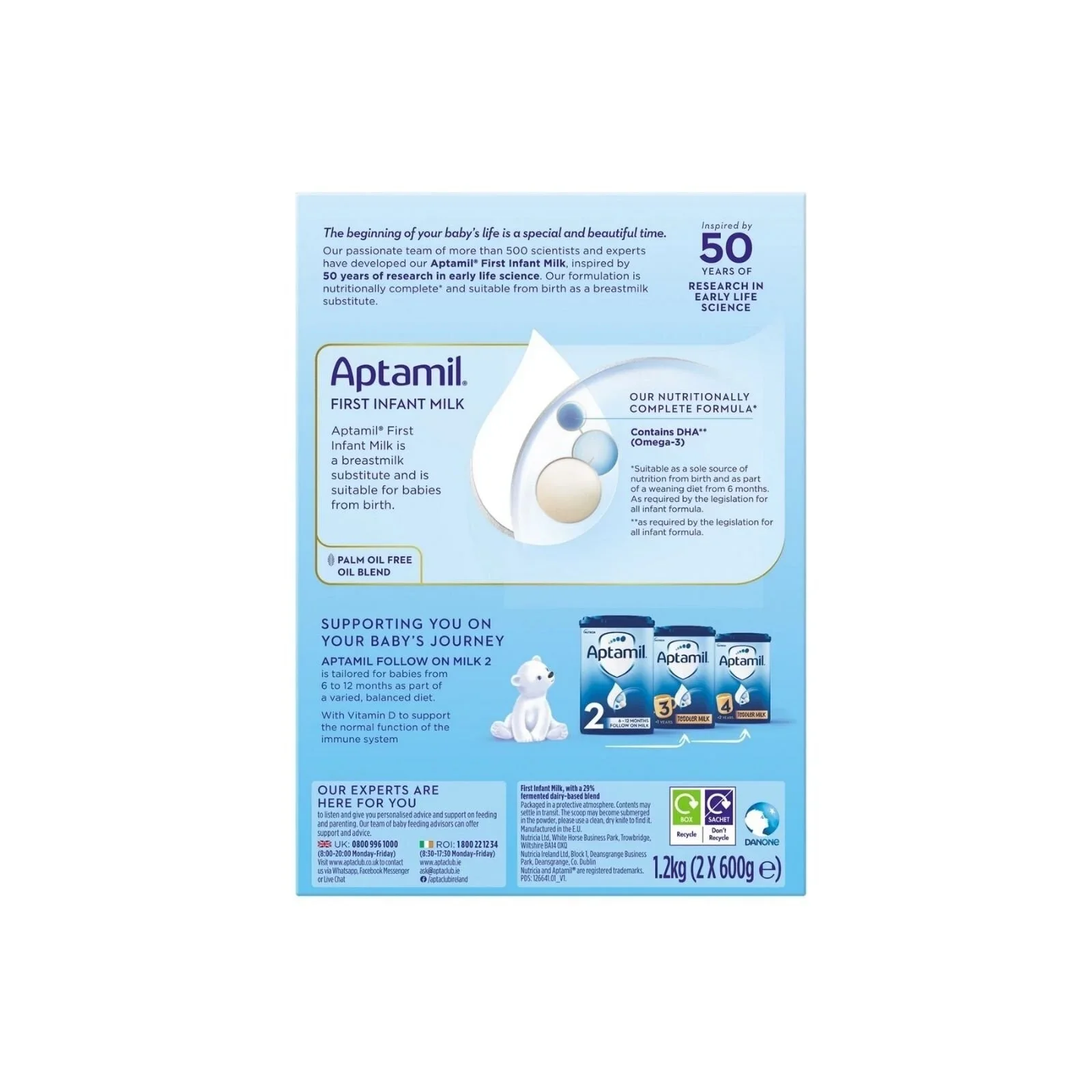 Aptamil 1 First Infant Milk Formula from Birth 1.2kg (2x600g) - Image 2