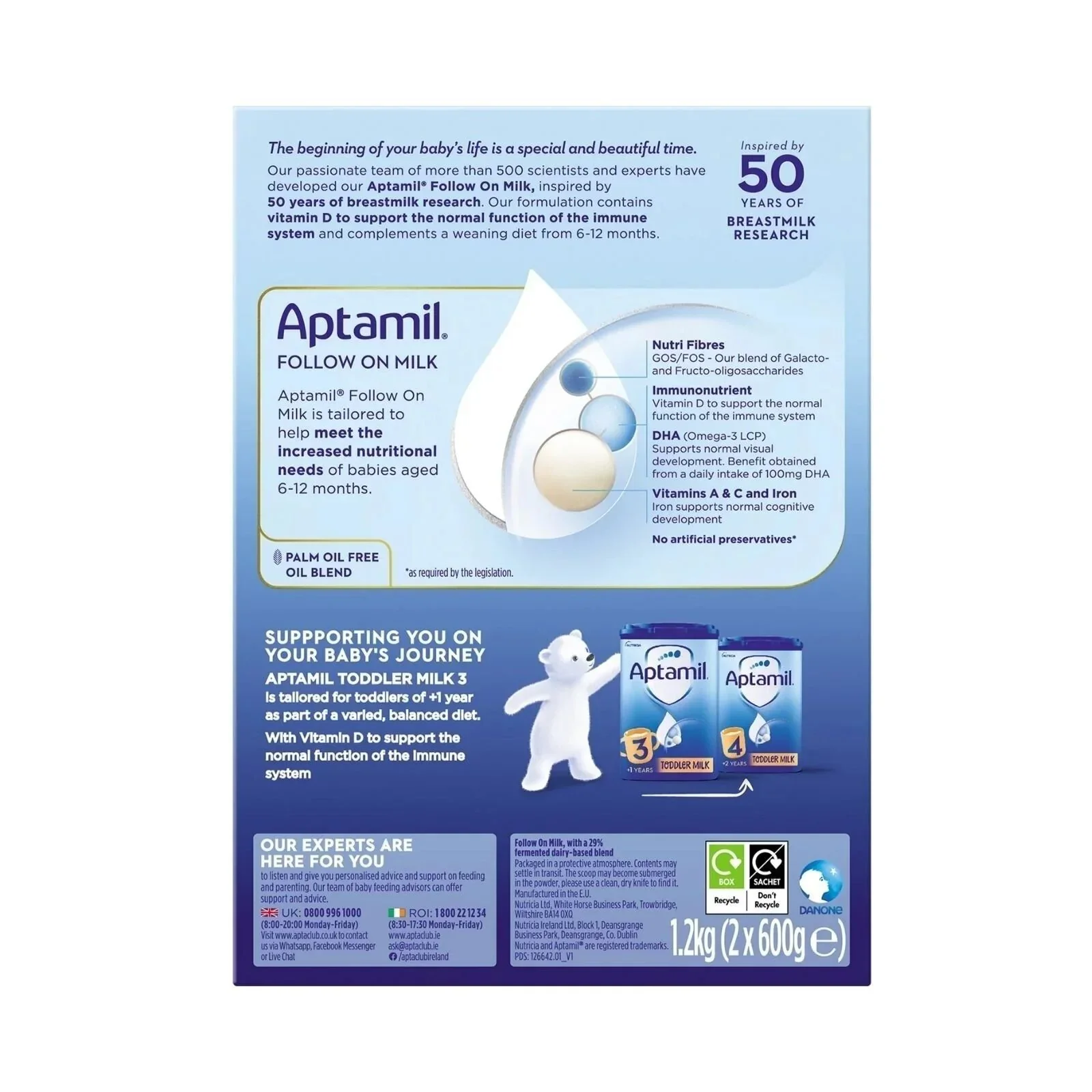 Aptamil 2 Follow On Milk Formula 6-12 months 1.2kg (2x600g) - Image 2
