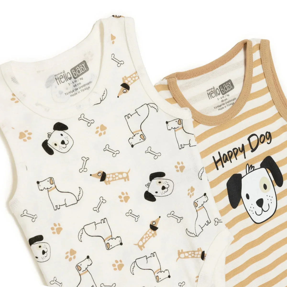HelloBaby Boys Pack of 2 Bodysuits Animal Print - Ecru - Image 3