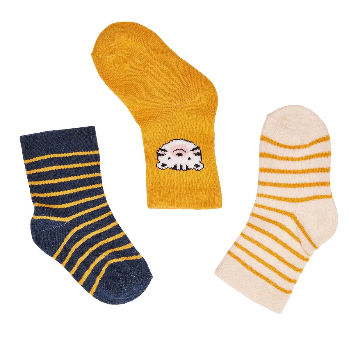 HelloBaby Boys Pack of 3 Ankle Socks Animal Print Cotton Rich - Mustard - Image 5