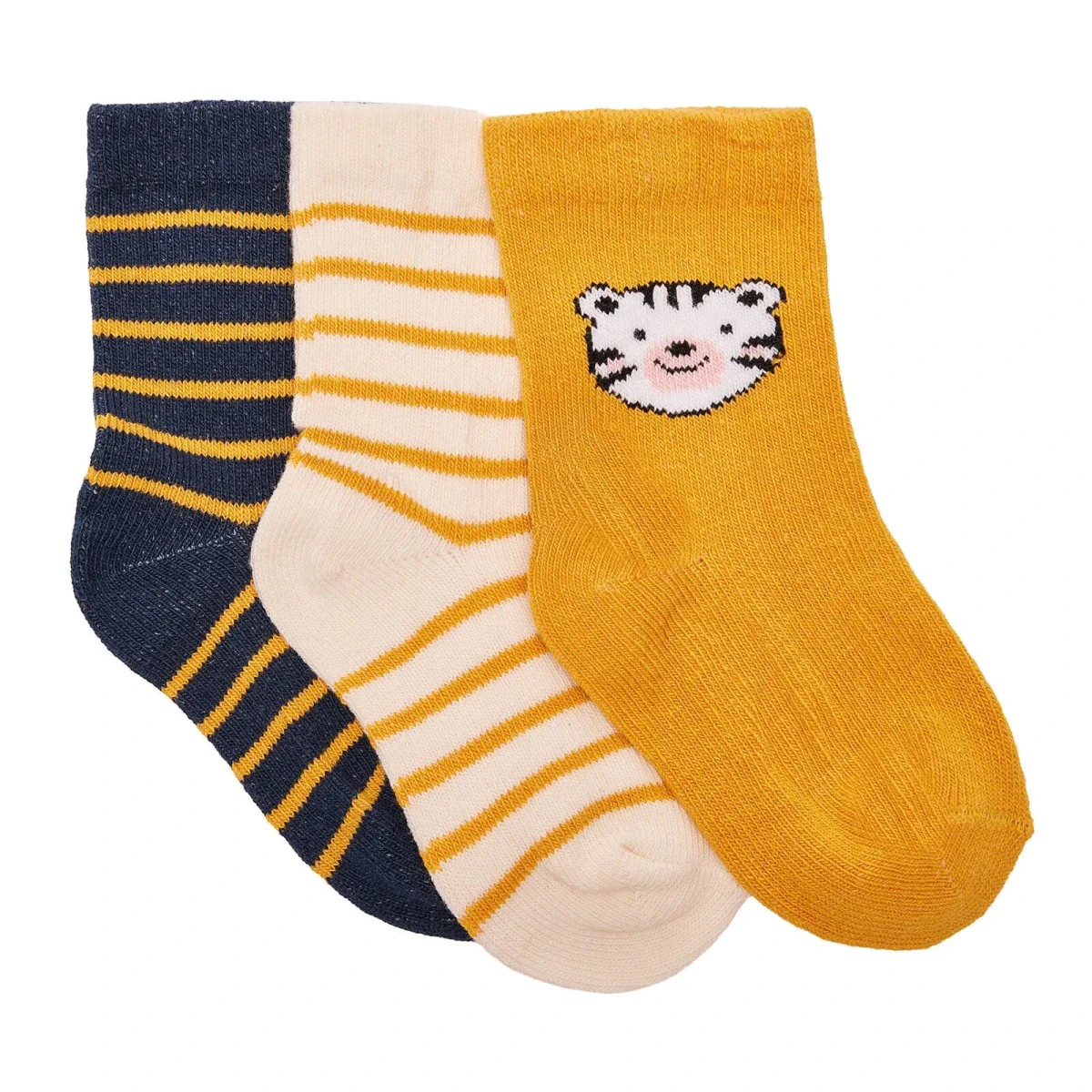 HelloBaby Boys Pack of 3 Ankle Socks Animal Print Cotton Rich - Mustard - Image 6