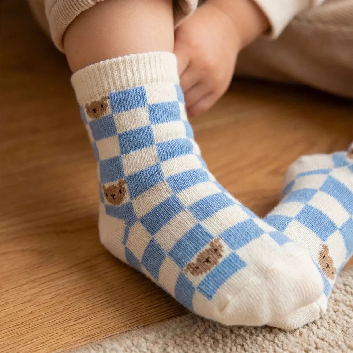 HelloBaby Boys Pack of 3 Ankle Socks Bear Print Cotton Rich - Light Blue - Image 4