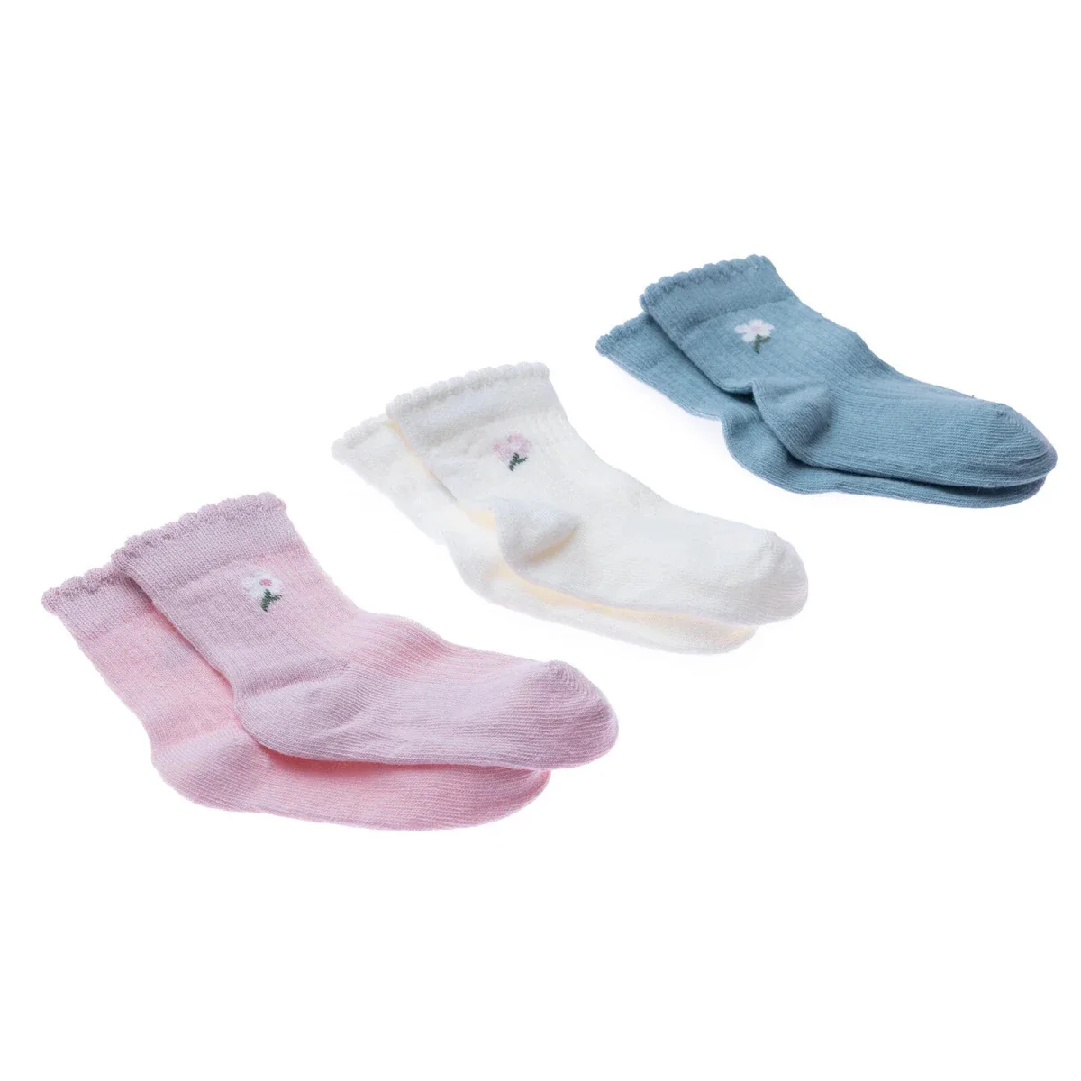 HelloBaby Boys Pack of 3 Ankle Socks Floral Print Cotton Rich - Light Pink - Image 2
