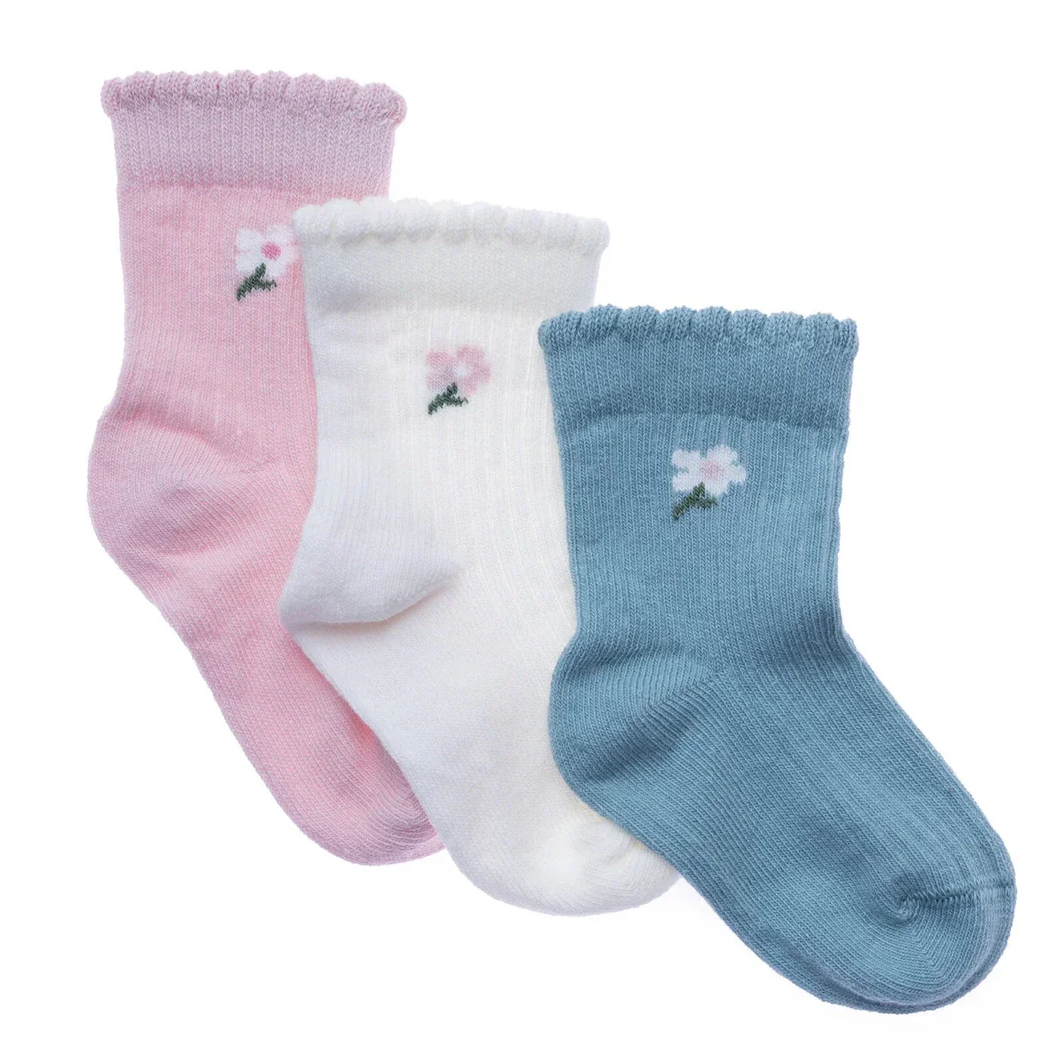HelloBaby Boys Pack of 3 Ankle Socks Floral Print Cotton Rich - Light Pink - Image 3