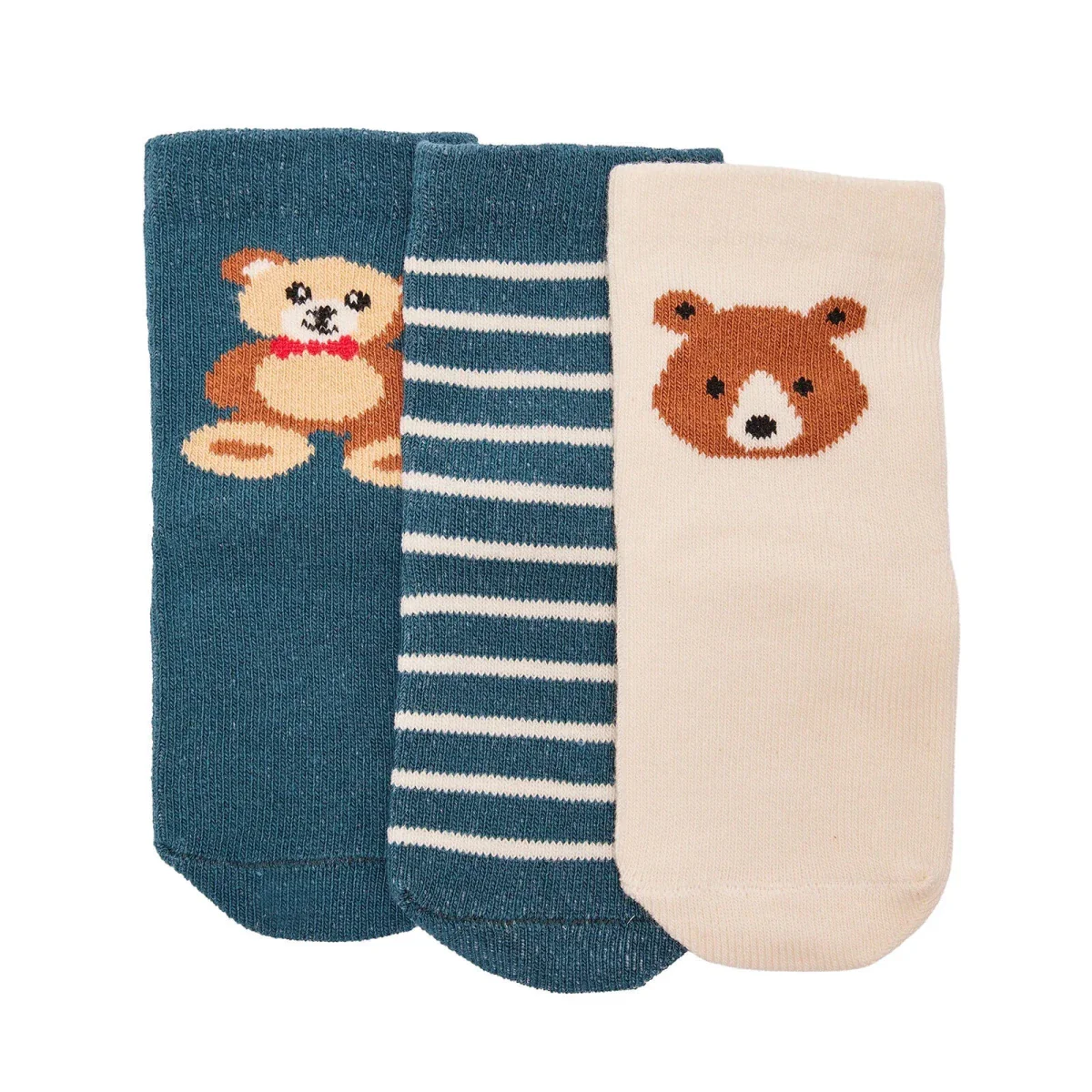 HelloBaby Boys Pack of 3 Ankle Socks Polka Dot Print Cotton Rich - Green Printed - Image 7