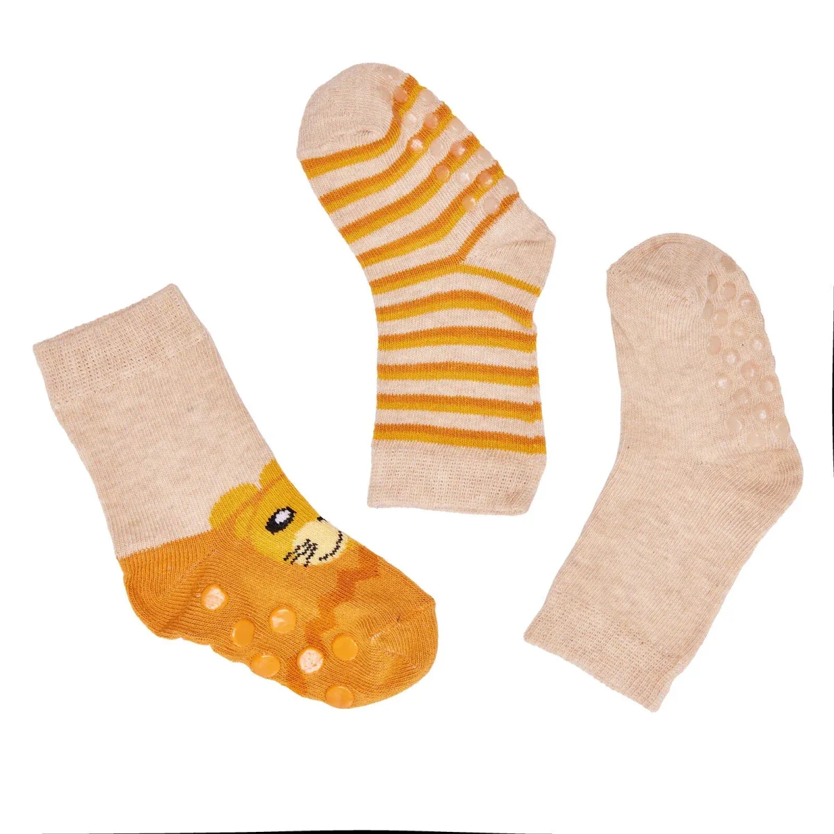 Baby Boy 3-Pack Non-Slip Socks Animal Print - Grey Melange - Image 2