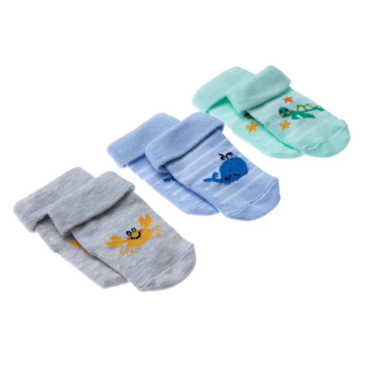 HelloBaby Boys Pack of 3 Rolled-Edge Socks Cotton Rich - Blue - Image 2