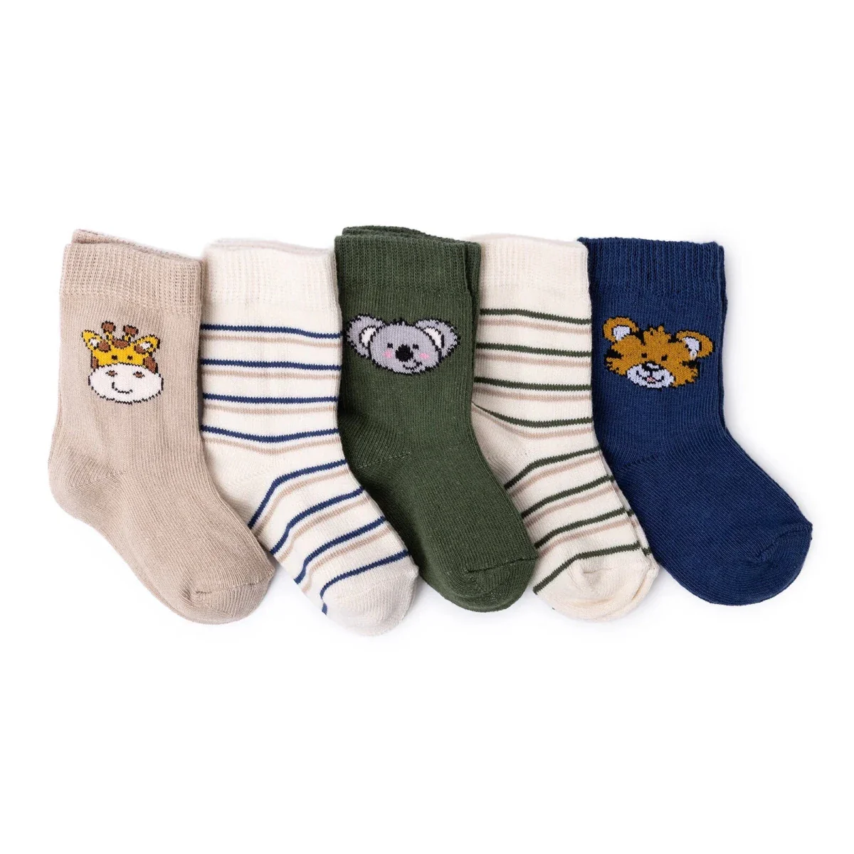 HelloBaby Boys Pack of 5 Ankle Socks Animal Print Cotton Rich - Brown - Image 2