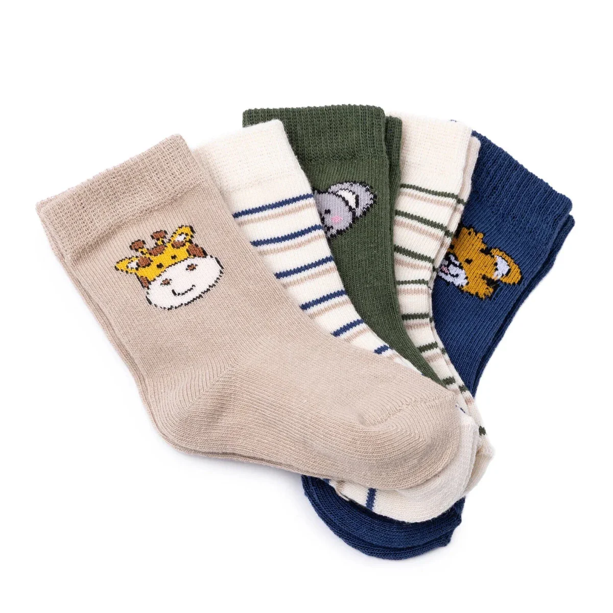 HelloBaby Boys Pack of 5 Ankle Socks Animal Print Cotton Rich - Brown - Image 3