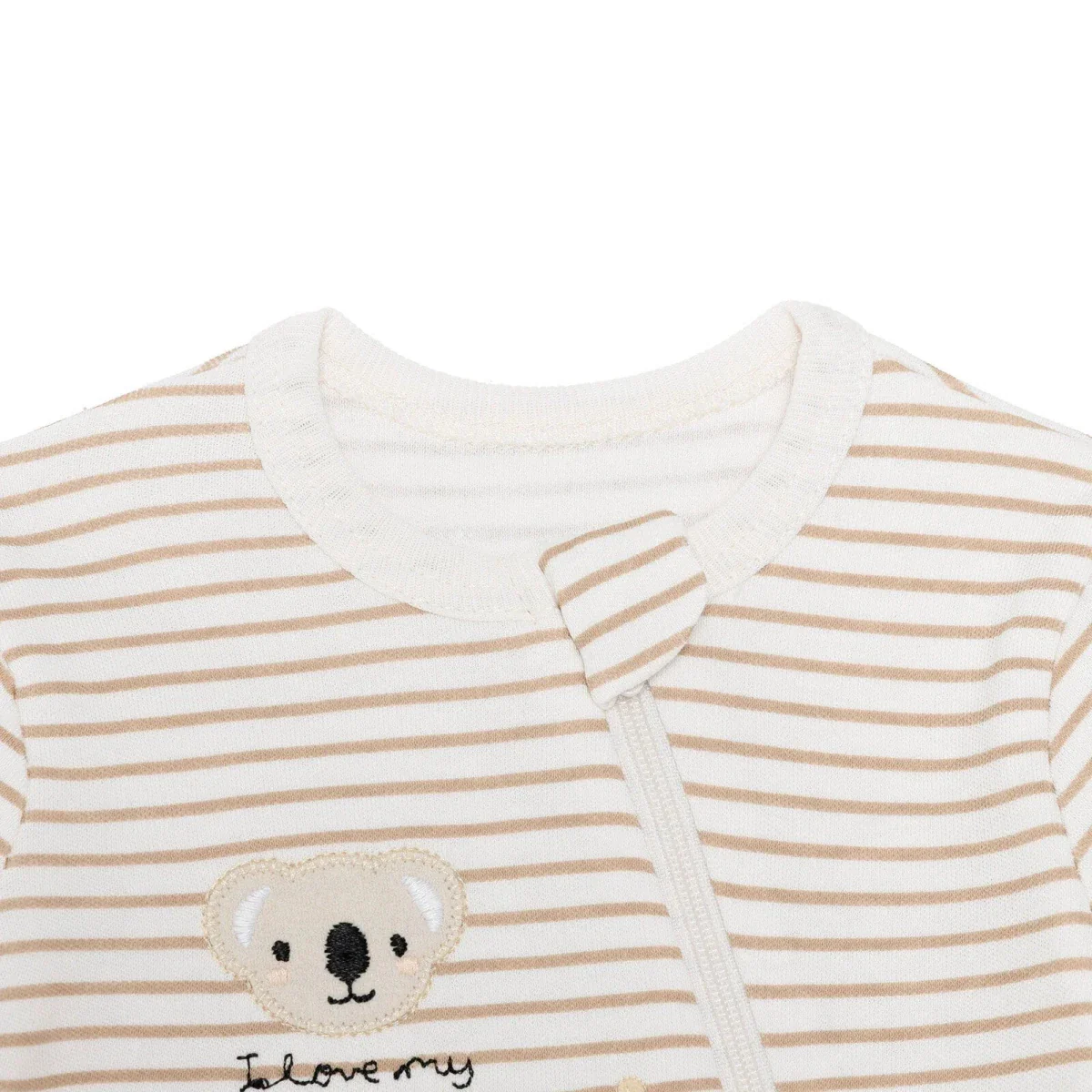 Baby Boy Footed Sleepsuit Striped Zip Fastening Crew Neck - Beige - Image 3