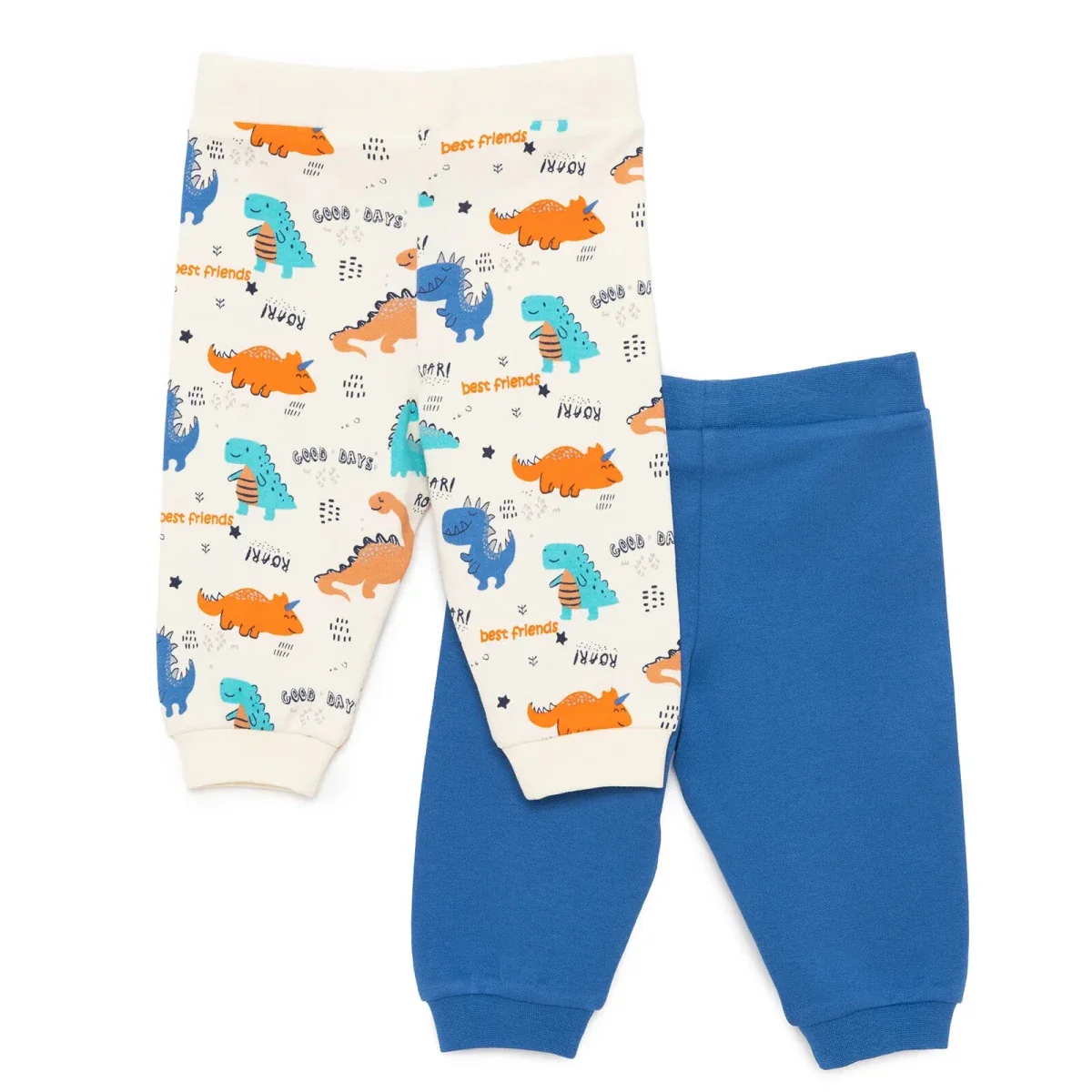 Baby Boy Footless Trousers Dinosaur Print - Ecru - Image 2