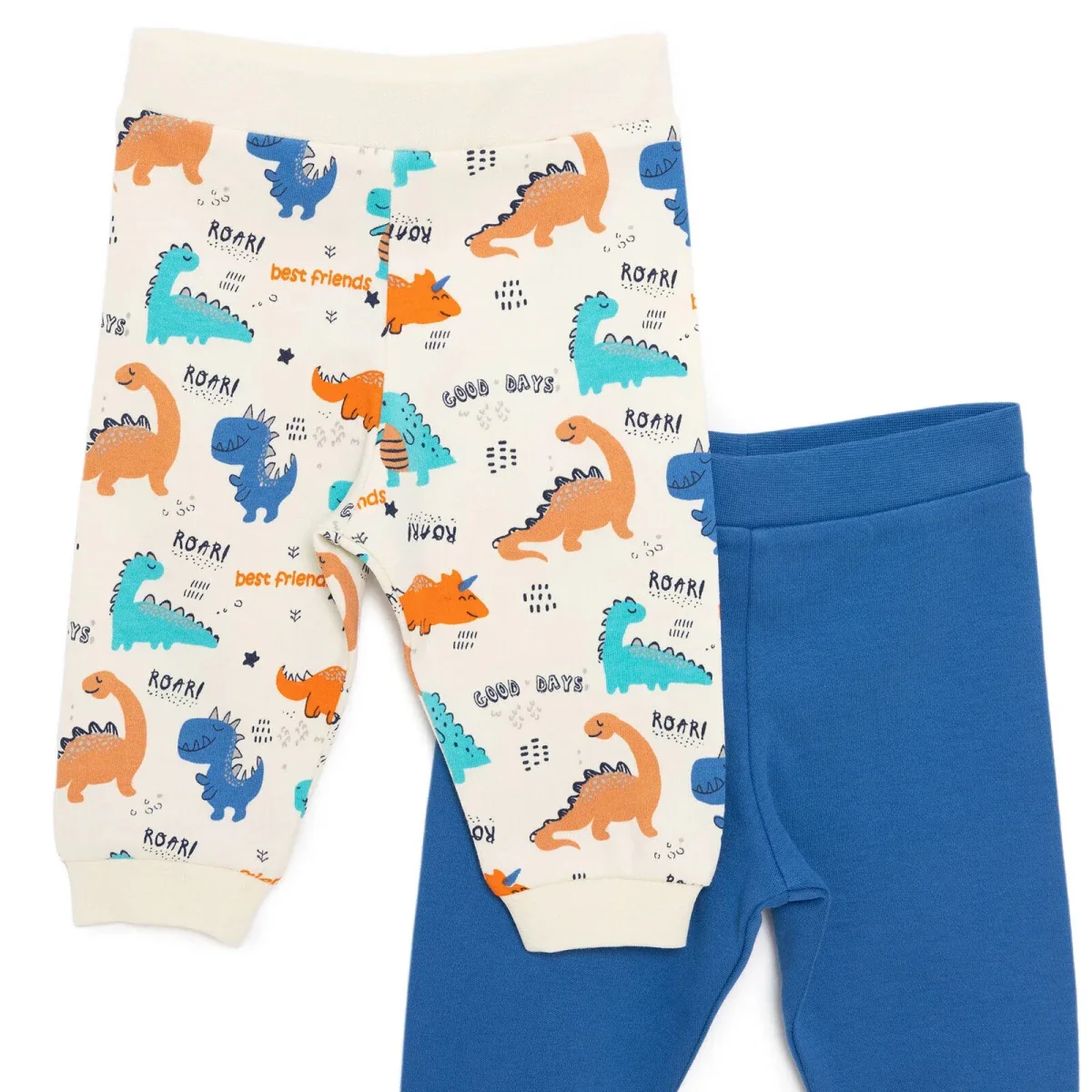 Baby Boy Footless Trousers Dinosaur Print - Ecru - Image 3