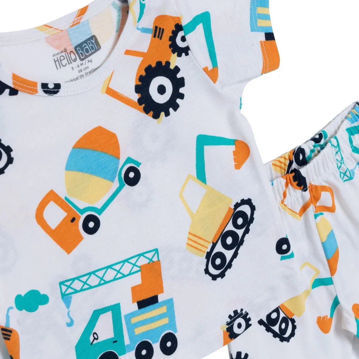 HelloBaby Boys Pyjamas Set Vehicle Print Short Sleeve - Ecru - Image 3