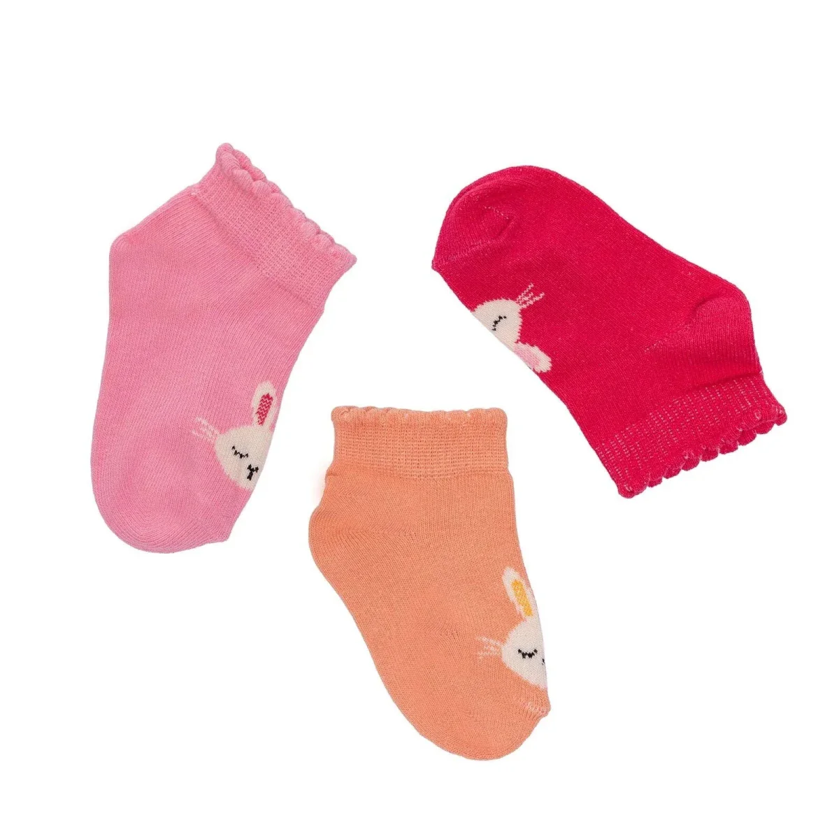 HelloBaby Girls Pack of 3 Ankle Socks Bunny Print Cotton Rich - Pink - Image 5