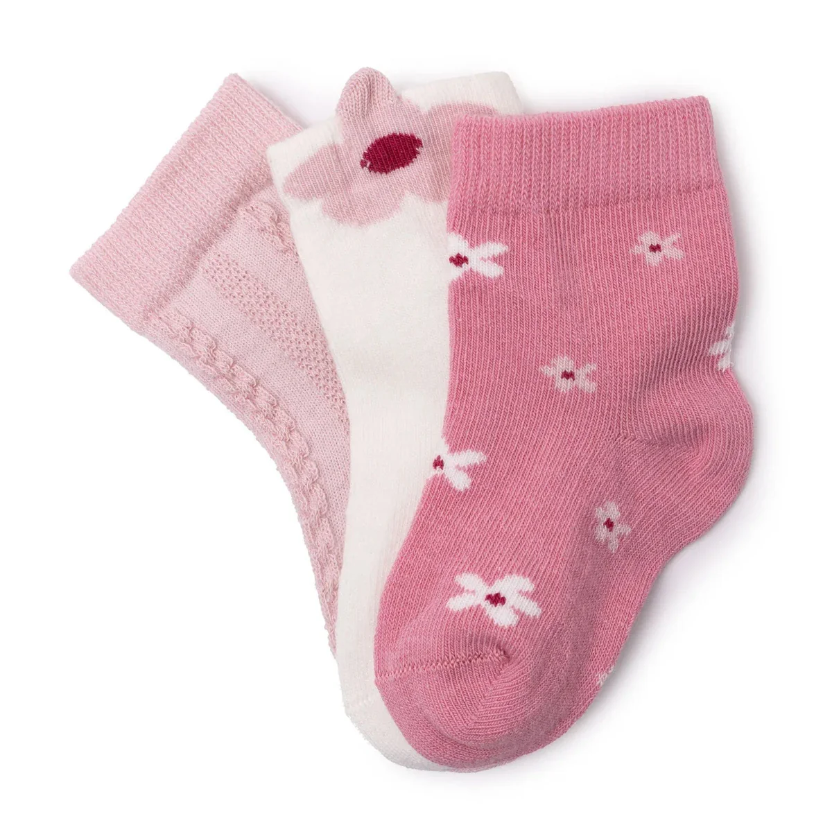 HelloBaby Girls Pack of 3 Ankle Socks Floral Print Cotton Rich - Pink Printed - Image 4