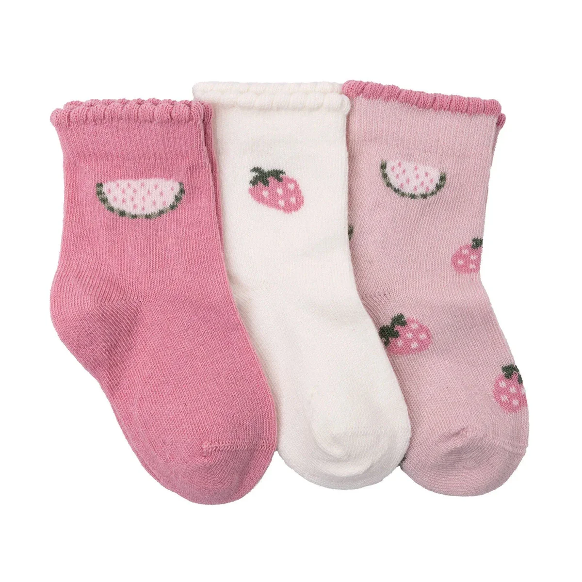 HelloBaby Girls Pack of 3 Ankle Socks Fruit Print Cotton Rich - Pink Printed - Image 3