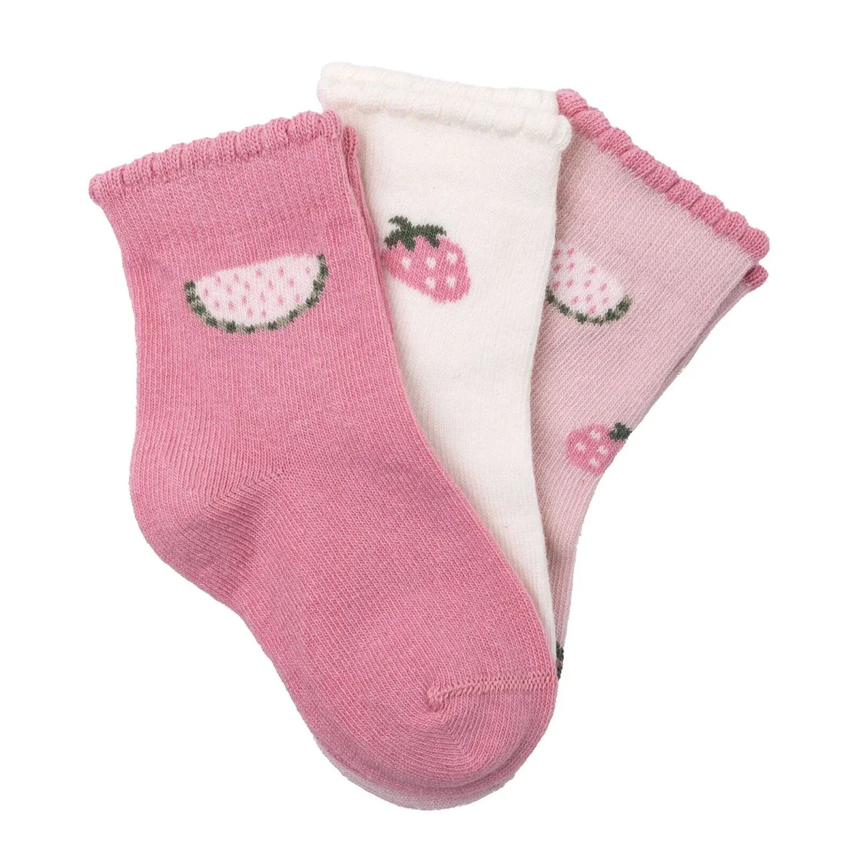 HelloBaby Girls Pack of 3 Ankle Socks Fruit Print Cotton Rich - Pink Printed - Image 4