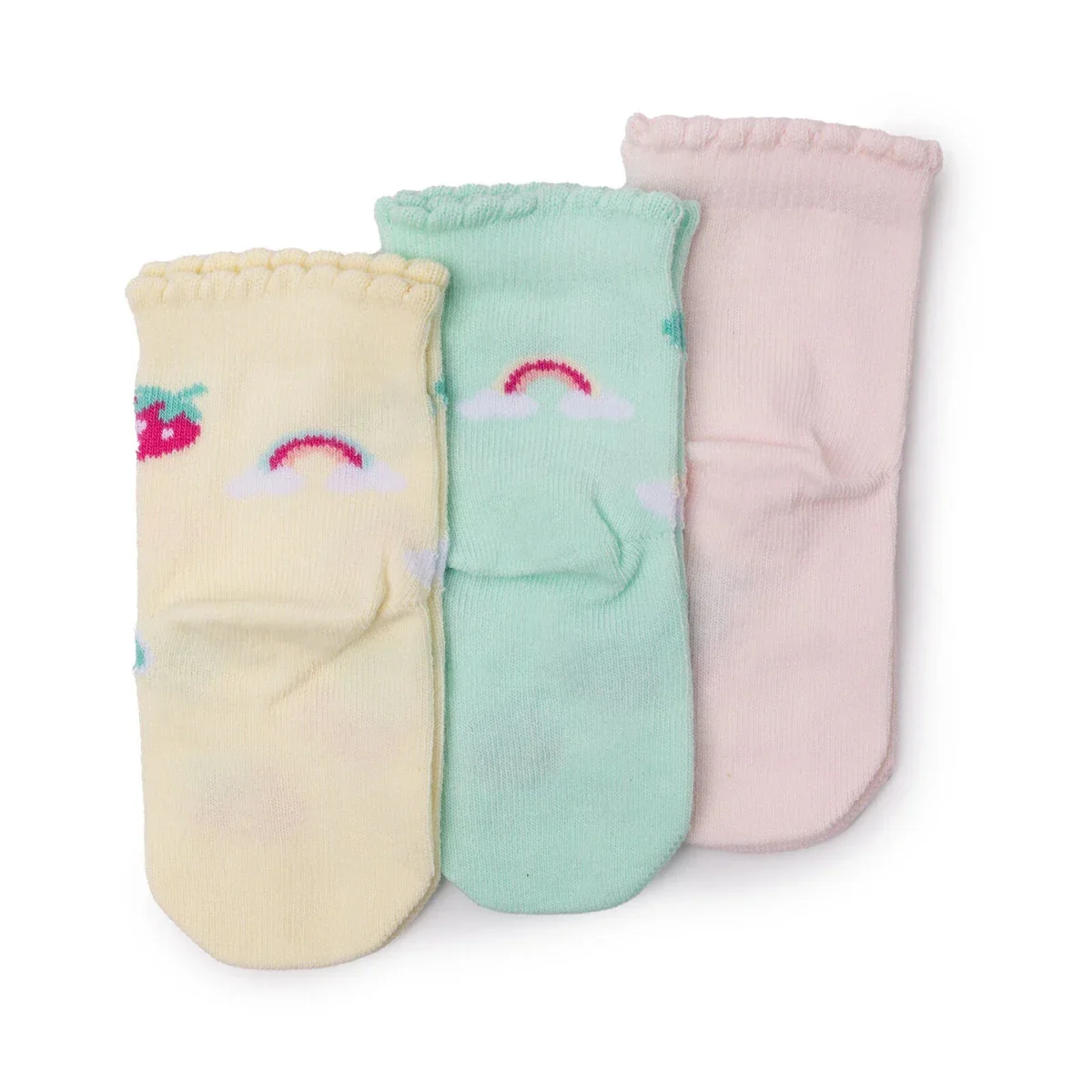 HelloBaby Girls Pack of 3 Ankle Socks Fruit Print Cotton Rich - Yellow - Image 2