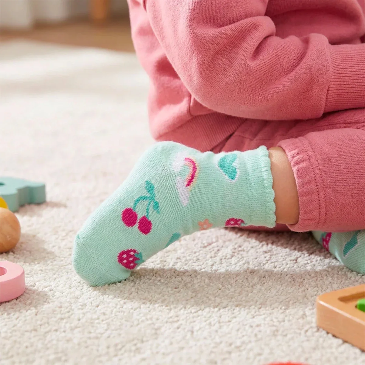 HelloBaby Girls Pack of 3 Ankle Socks Fruit Print Cotton Rich - Yellow - Image 4
