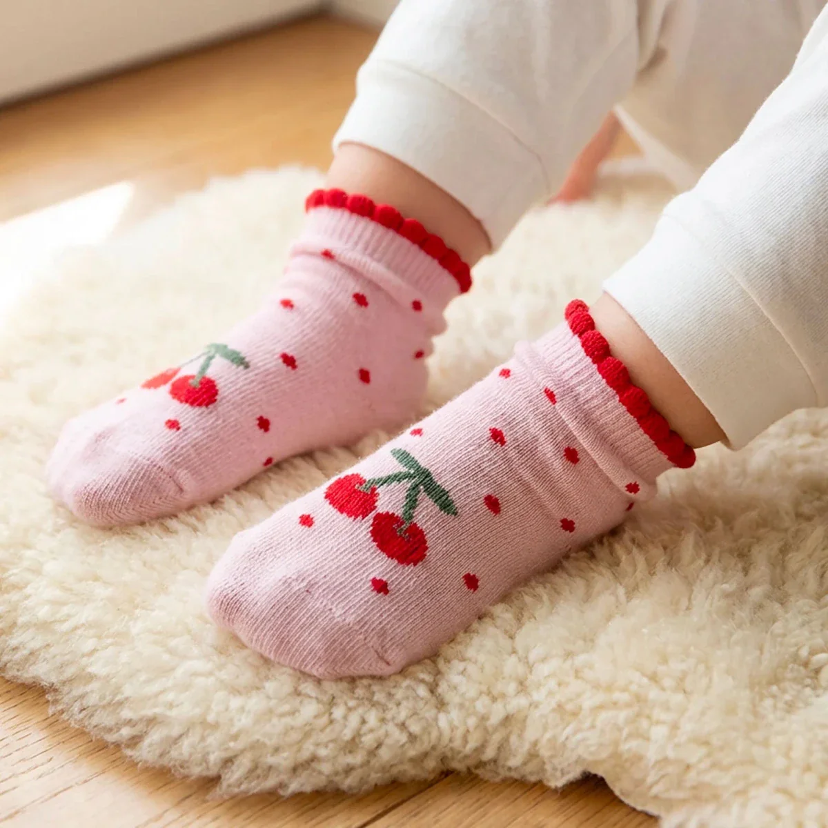 HelloBaby Girls Pack of 3 Ankle Socks Fruit Print Cotton Rich - Red - Image 2