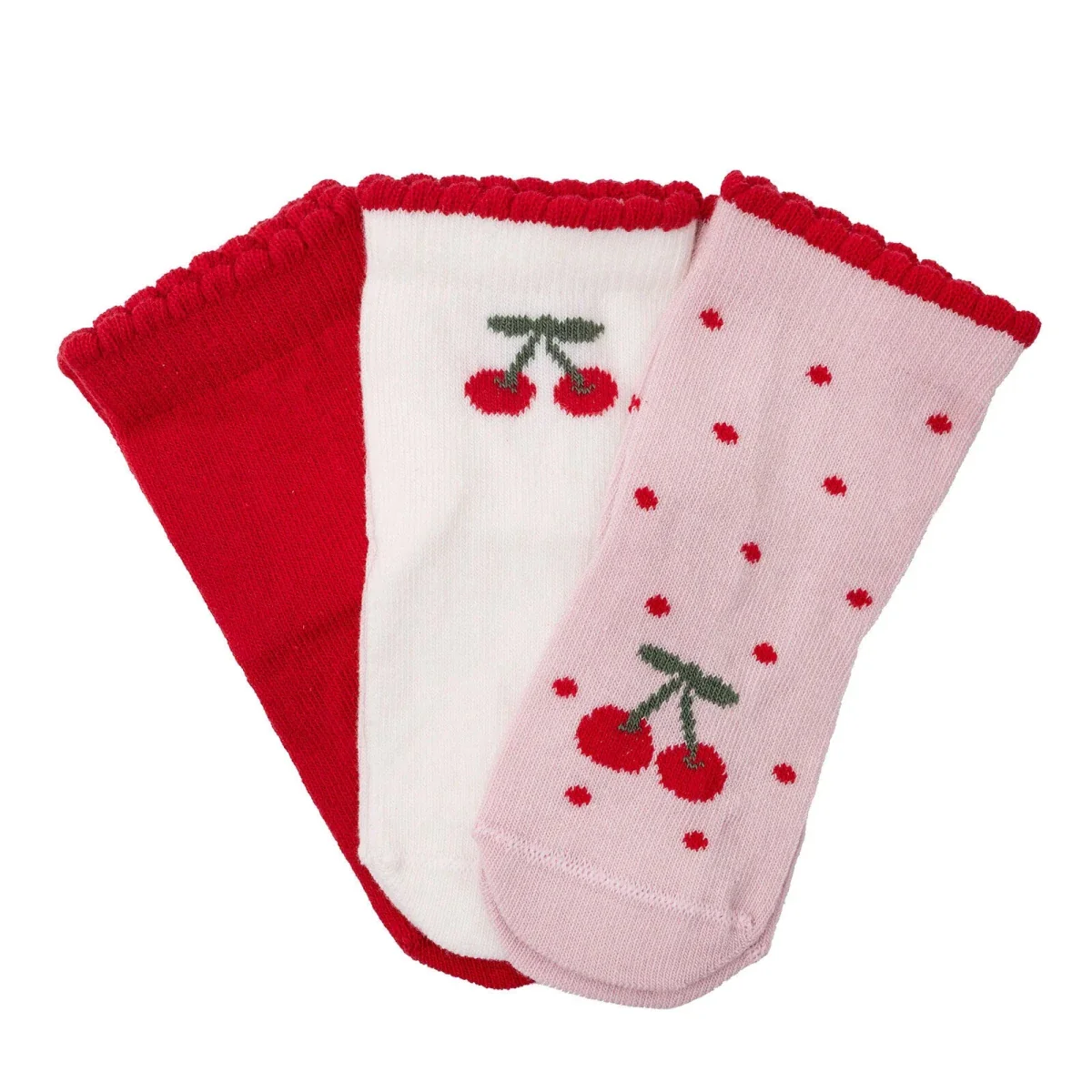 HelloBaby Girls Pack of 3 Ankle Socks Fruit Print Cotton Rich - Red - Image 4