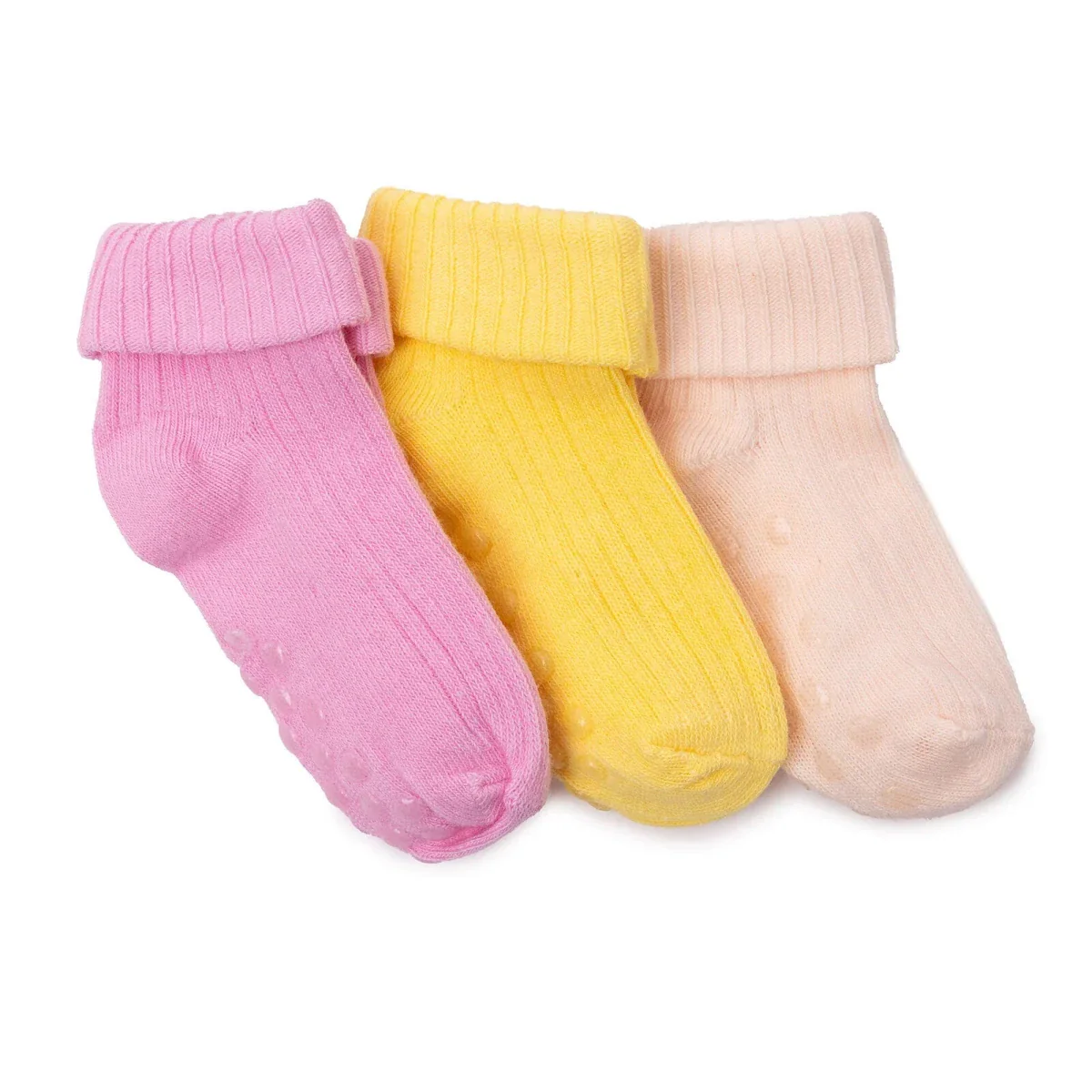 HelloBaby Girls Pack of 3 Rolled-Edge Socks Cotton Rich - Light Pink - Image 3