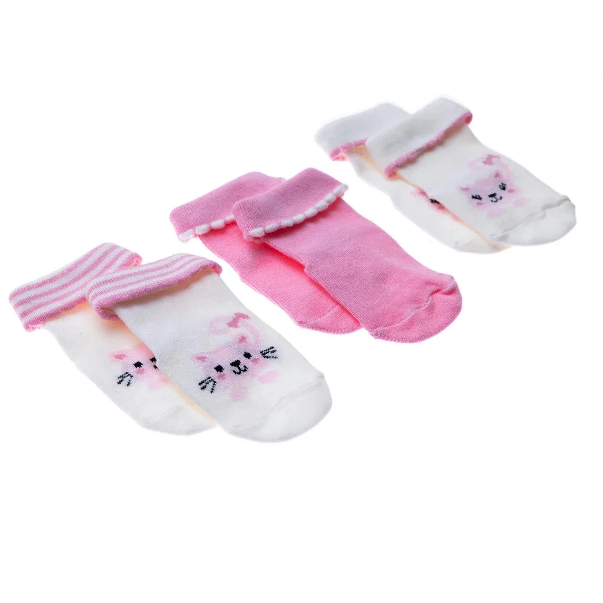 HelloBaby Girls Pack of 3 Rolled-Edge Socks Cotton Rich - Ecru - Image 2