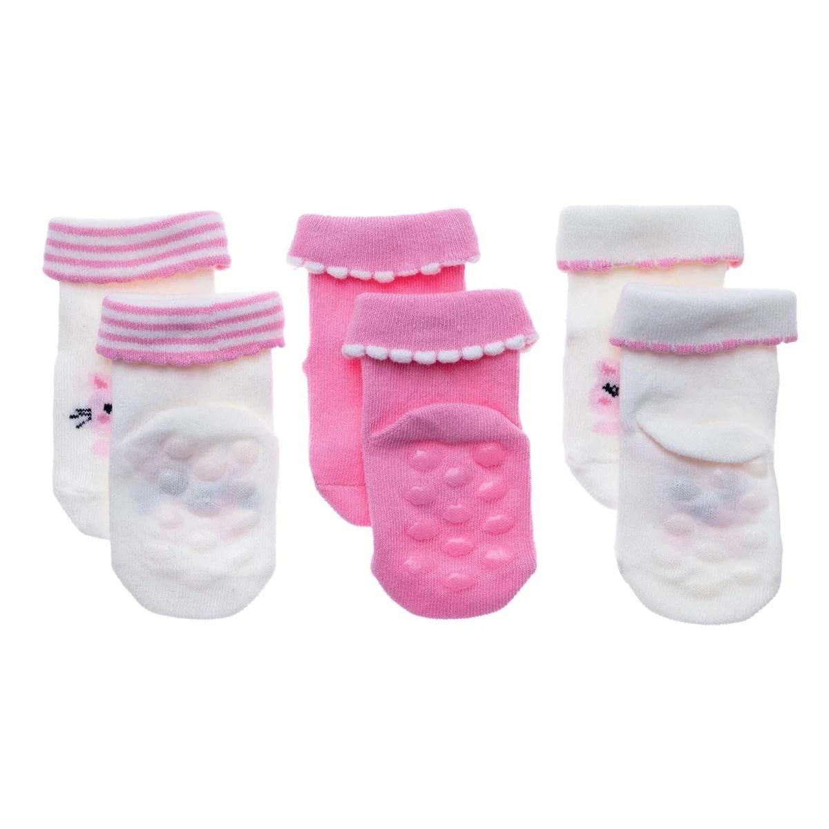 HelloBaby Girls Pack of 3 Rolled-Edge Socks Cotton Rich - Ecru - Image 6