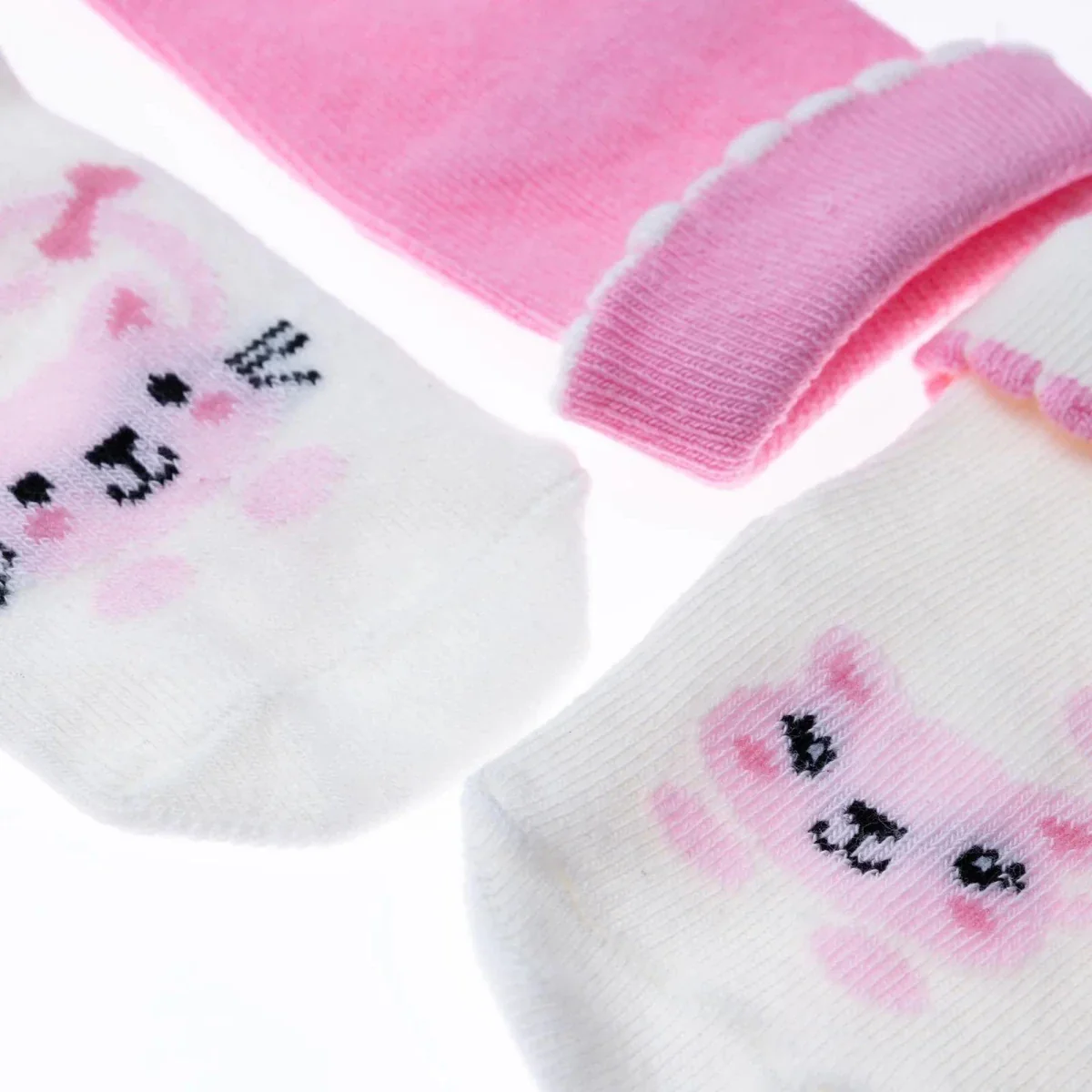HelloBaby Girls Pack of 3 Rolled-Edge Socks Cotton Rich - Ecru - Image 8