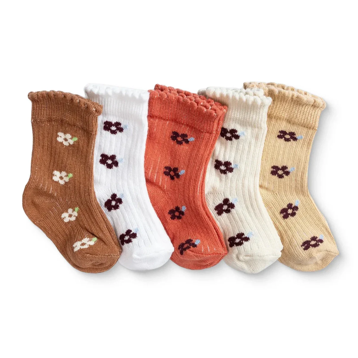 HelloBaby Girls Pack of 5 Ankle Socks Floral Print Cotton Rich - Orange Printed - Image 2