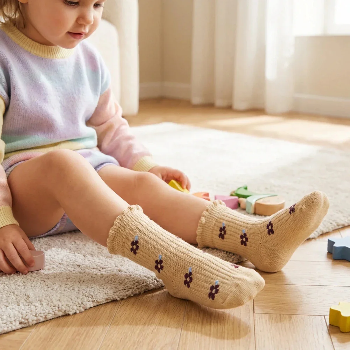 HelloBaby Girls Pack of 5 Ankle Socks Floral Print Cotton Rich - Orange Printed - Image 3