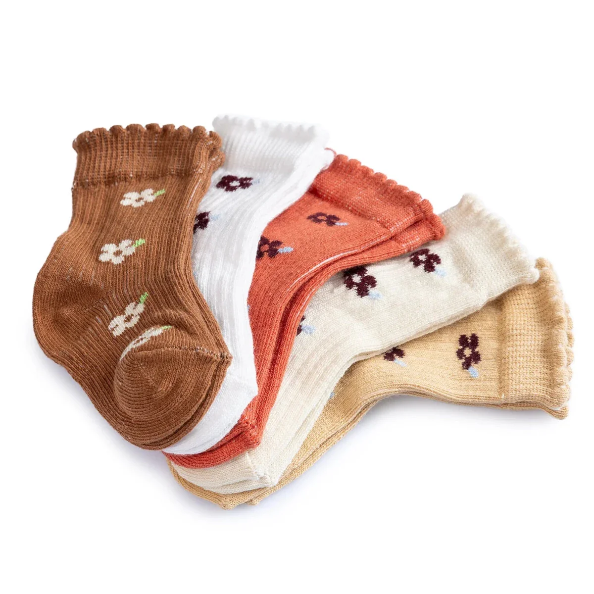 HelloBaby Girls Pack of 5 Ankle Socks Floral Print Cotton Rich - Orange Printed - Image 5