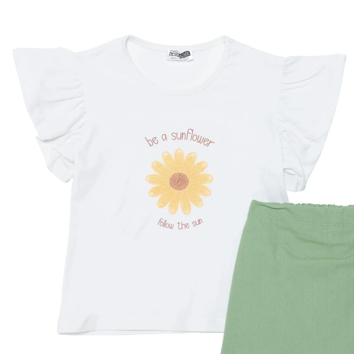 HelloBaby Girls Blouse & Shorts Set Floral Print Crew Neck - Ecru - Image 3