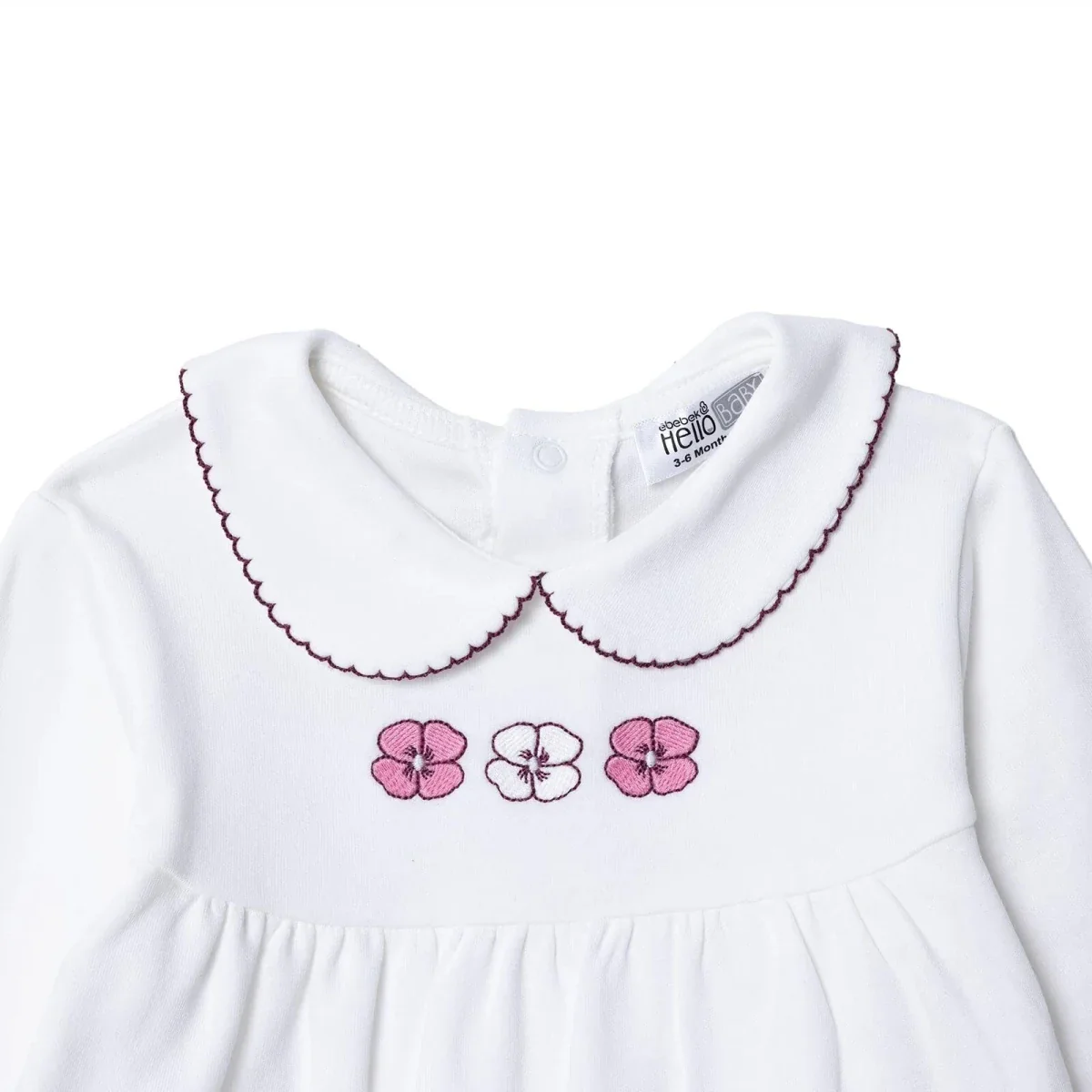 HelloBaby Girls Footed Sleepsuit Floral Print Peter Pan Collar - Ecru - Image 3