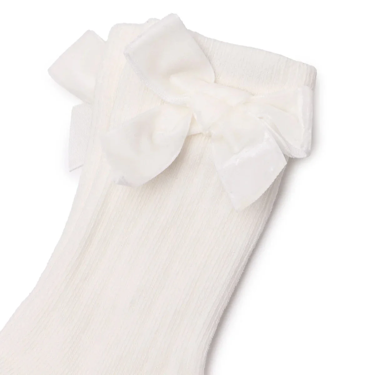 HelloBaby Girls Knee-High Socks Bow Print Cotton Rich - Ecru - Image 3