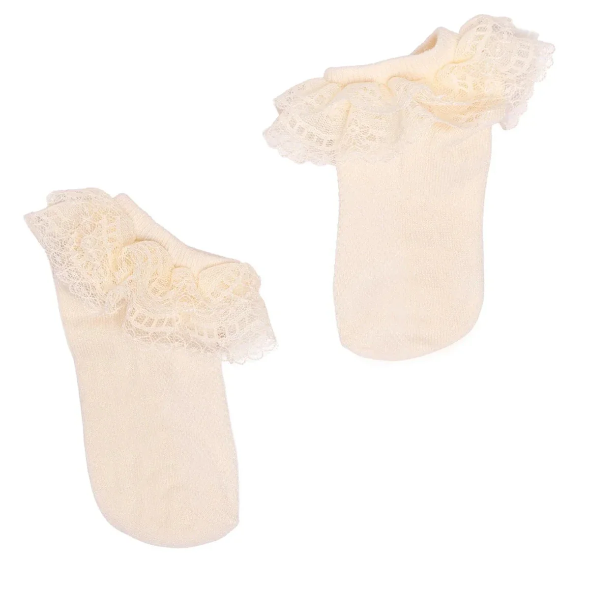 HelloBaby Girls Lace Socks Cotton Rich - Ecru - Image 2