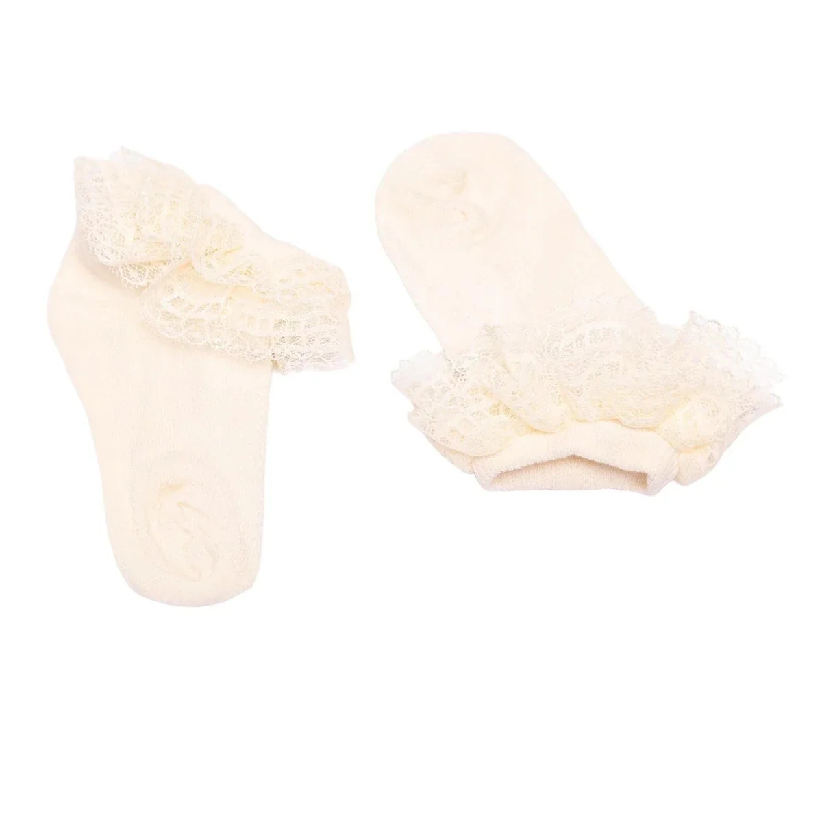HelloBaby Girls Lace Socks Cotton Rich - Ecru - Image 5