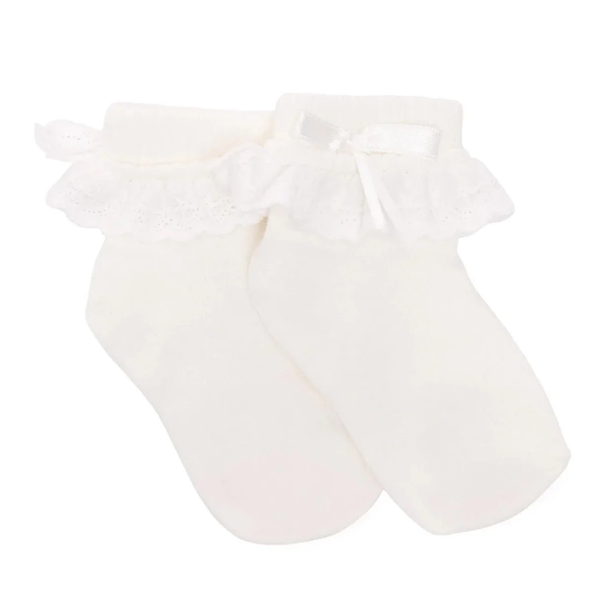 HelloBaby Girls Lace Socks Cotton Rich - Ecru - Image 5