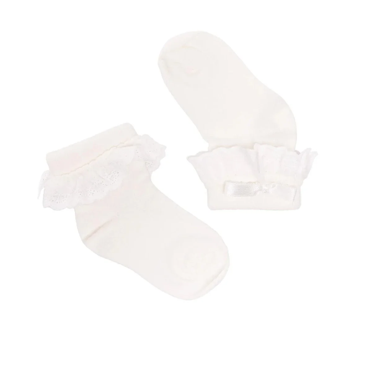 HelloBaby Girls Lace Socks Cotton Rich - Ecru - Image 6