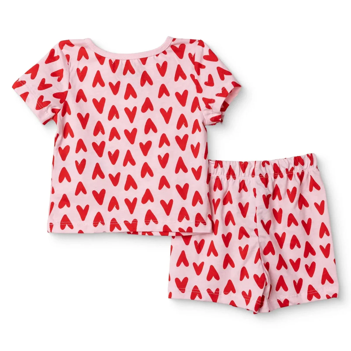 HelloBaby Girls Pyjamas Set Heart Print Short Sleeve Crew Neck Single Jersey - Pink - Image 2