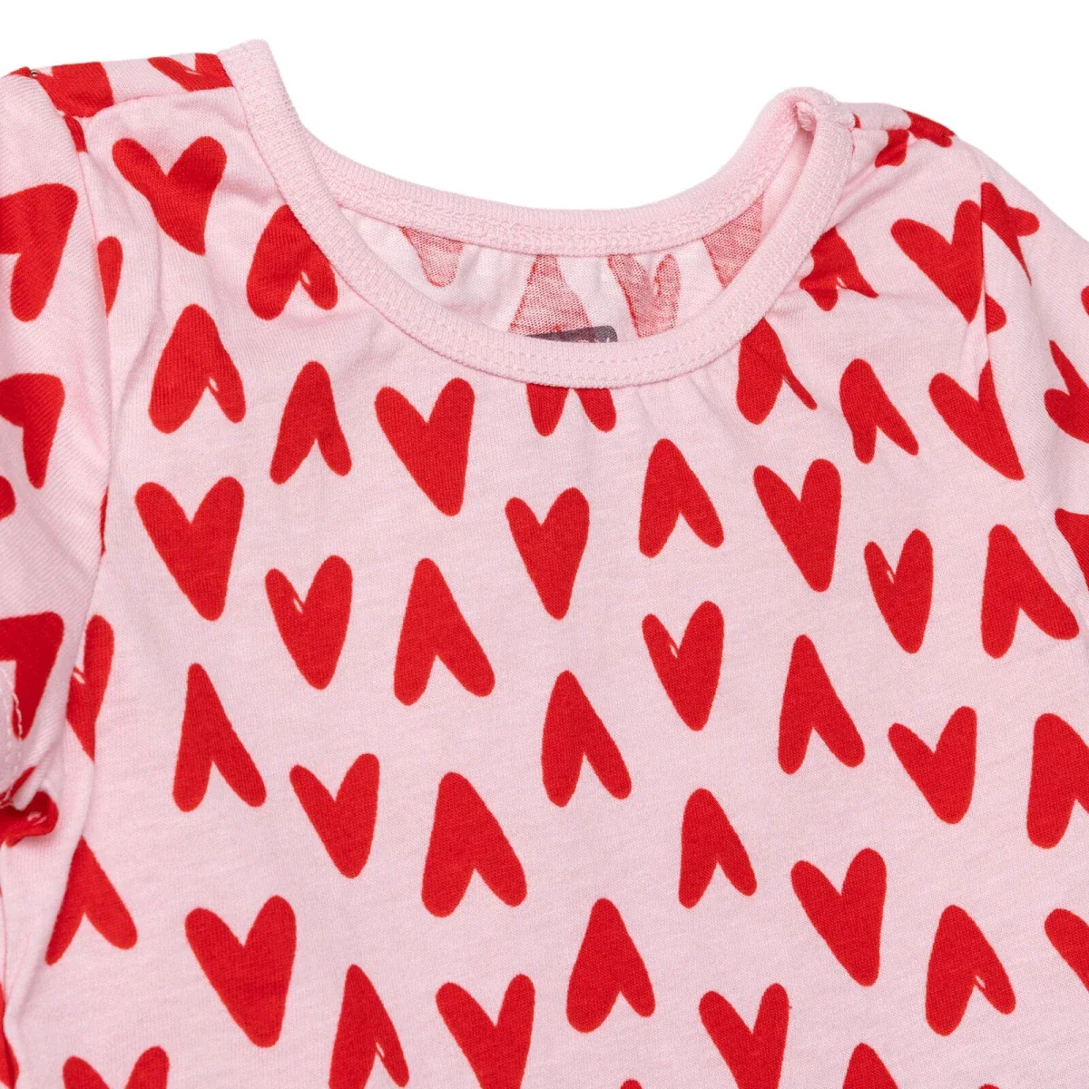 HelloBaby Girls Pyjamas Set Heart Print Short Sleeve Crew Neck Single Jersey - Pink - Image 3