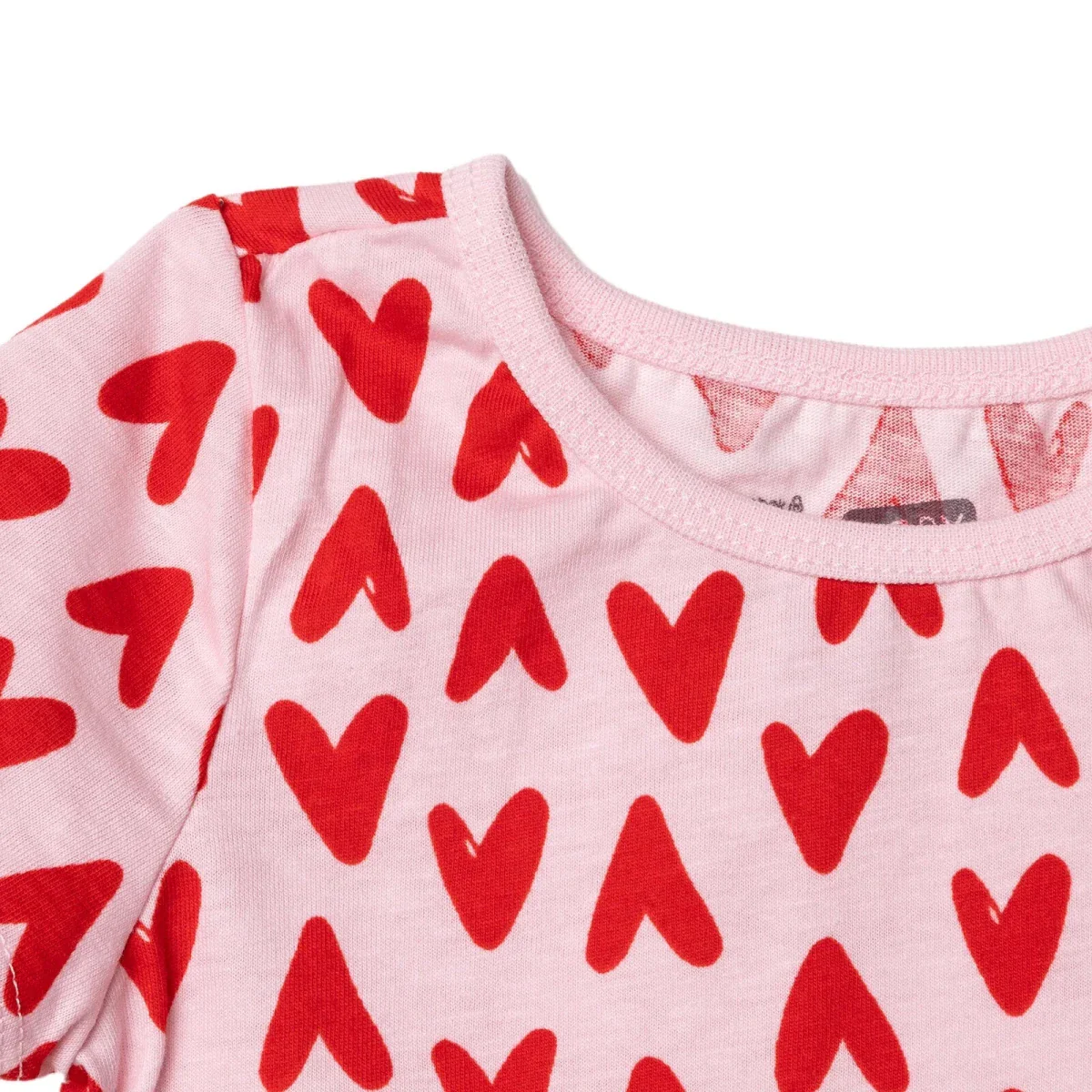 HelloBaby Girls Pyjamas Set Heart Print Short Sleeve Crew Neck Single Jersey - Pink - Image 4