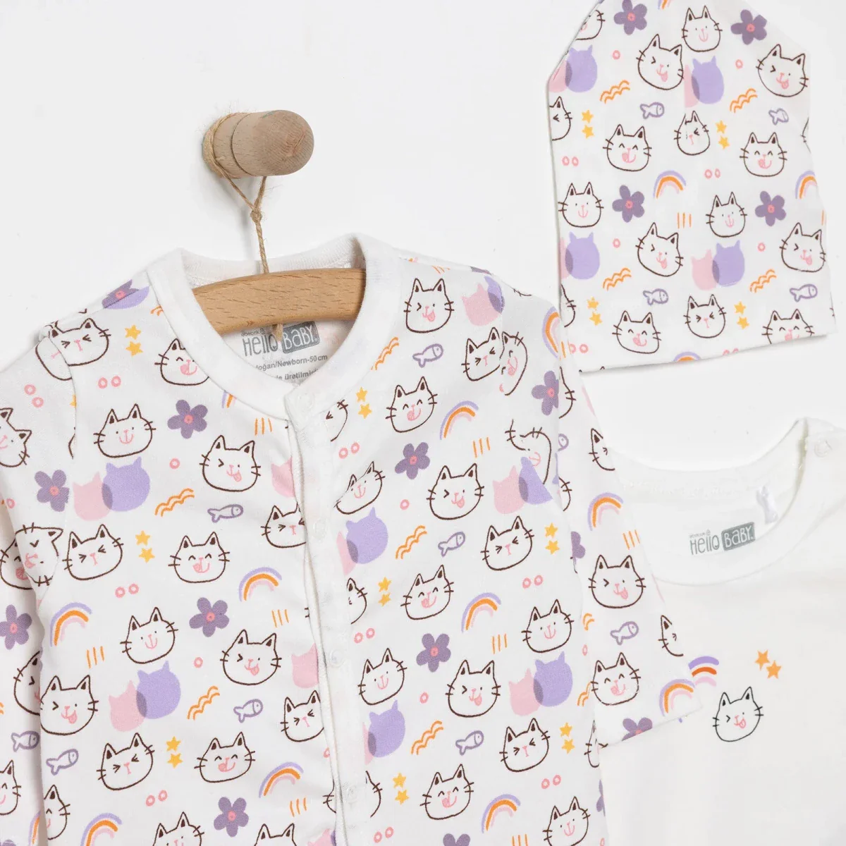 Baby Girl Sleepsuit Bodysuit & Hat Set - Ecru - Image 3