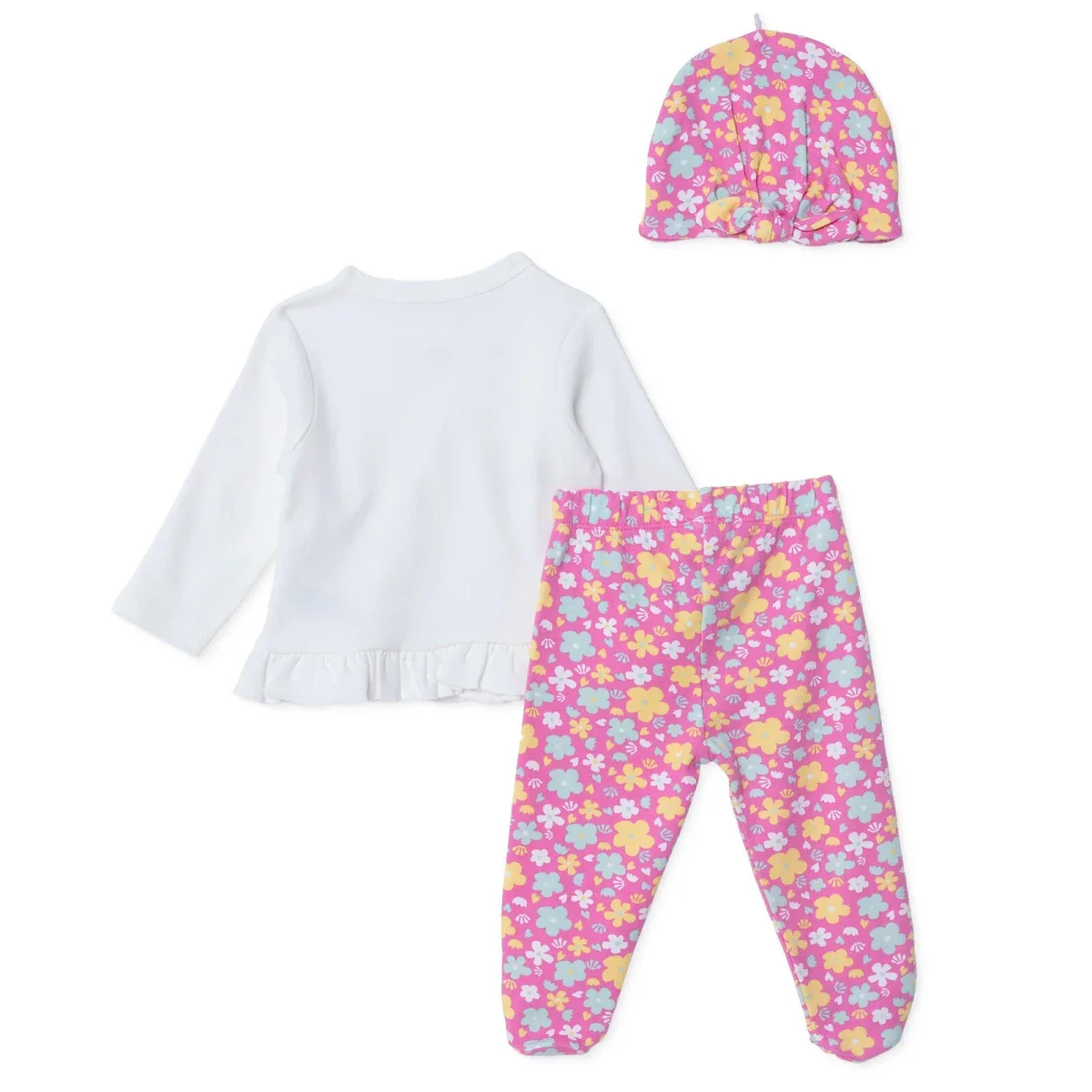 HelloBaby Girls Vest Hat & Footed Bottom Set Floral Print V-Neck - Pink - Image 2