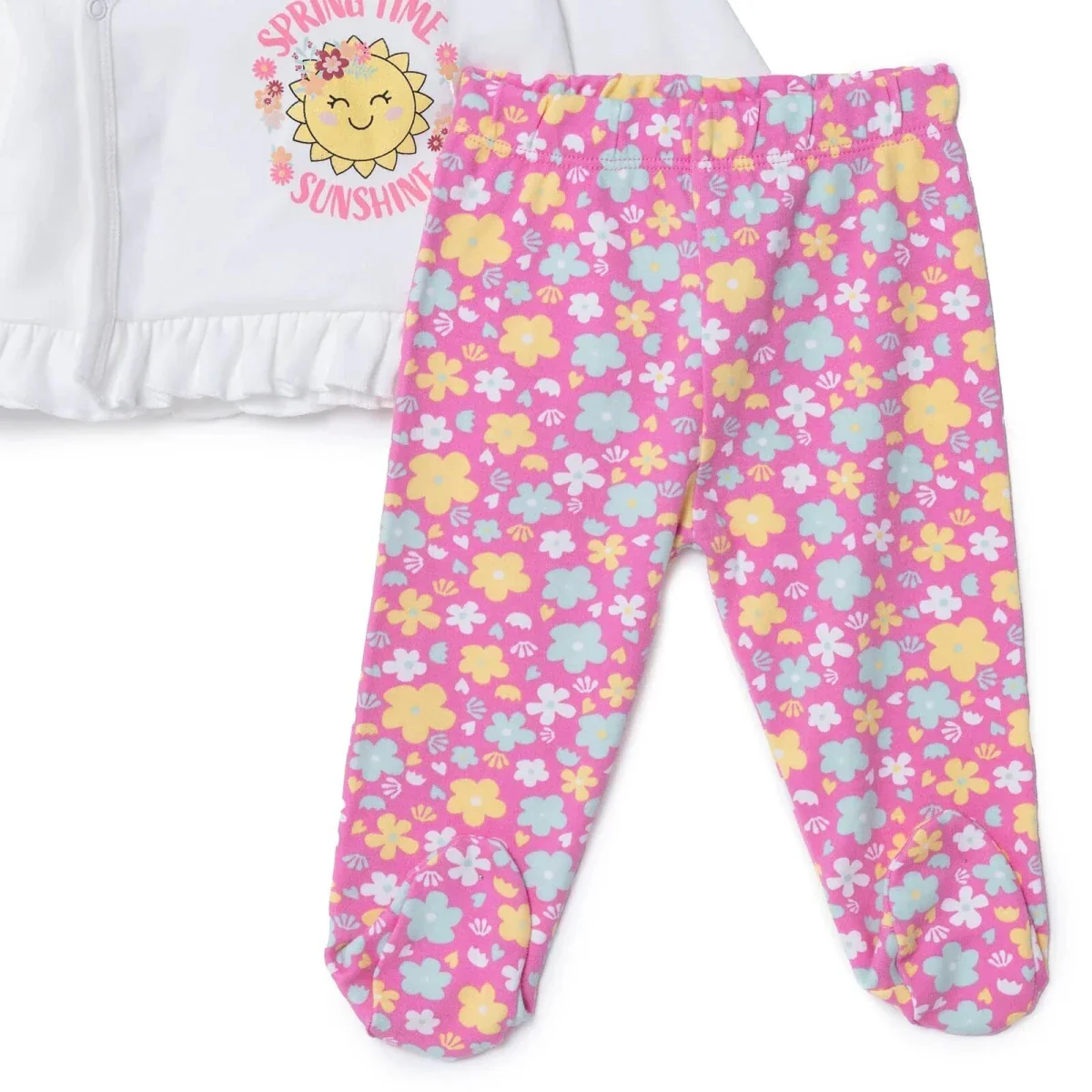 HelloBaby Girls Vest Hat & Footed Bottom Set Floral Print V-Neck - Pink - Image 4