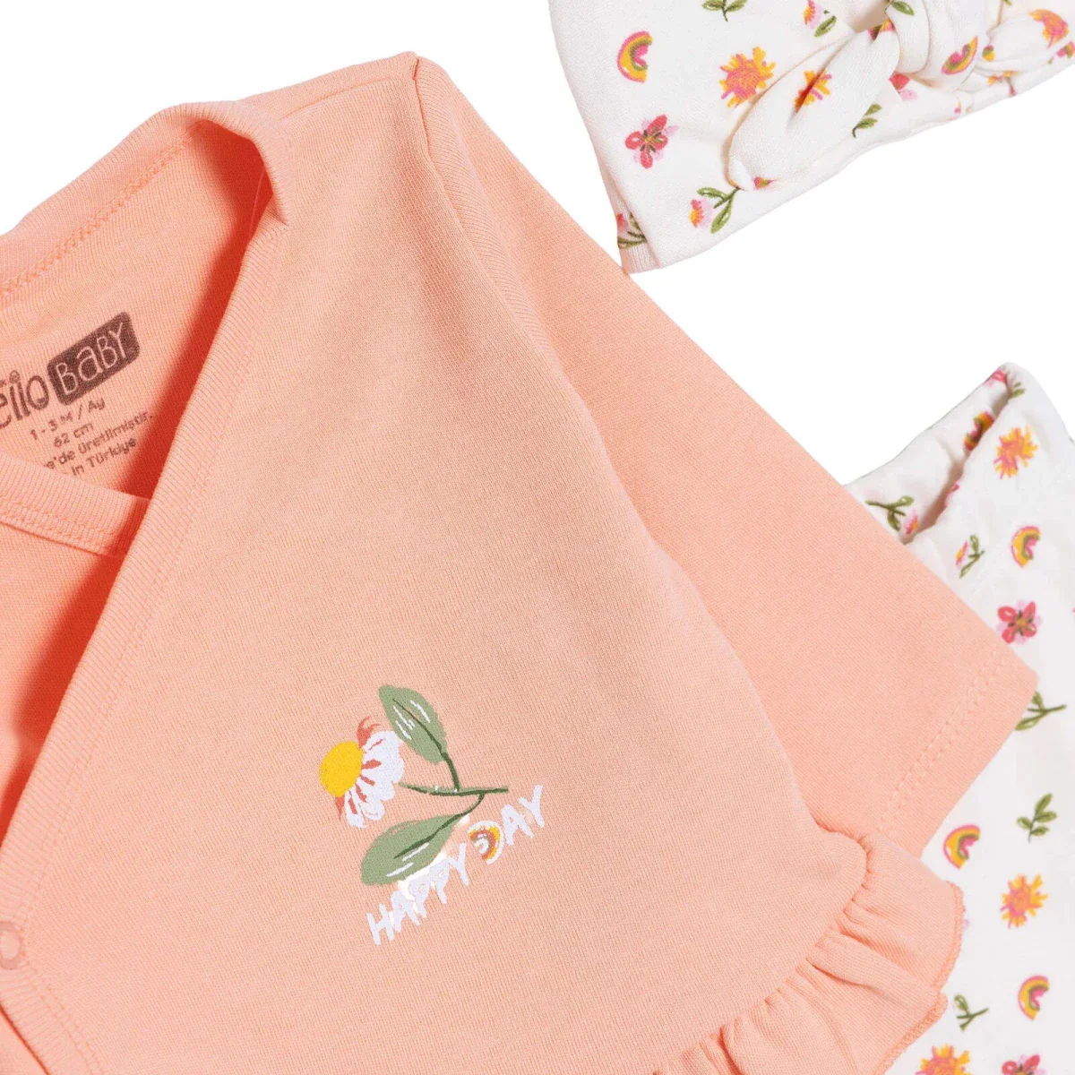 HelloBaby Girls Vest Hat & Footed Bottom Set Heart Print - Pink - Image 3