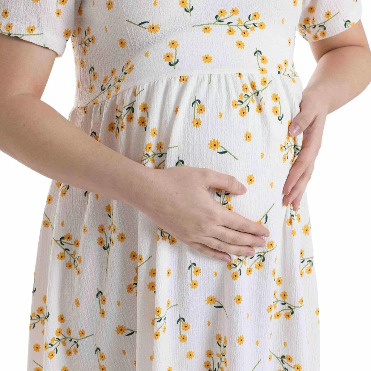 Baby Mom Maternity Dress Daisy Print - Ecru Printed - Image 3