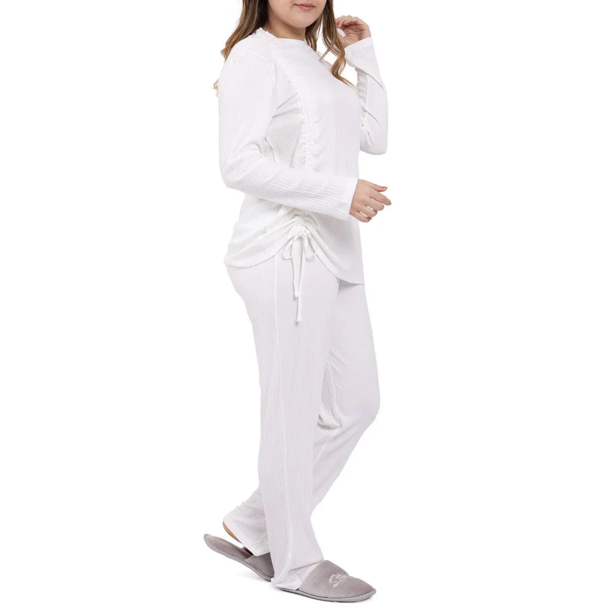 Baby Mom Mother Pyjama Set Crew Neck Full Length Long Sleeve - Ecru - Image 2