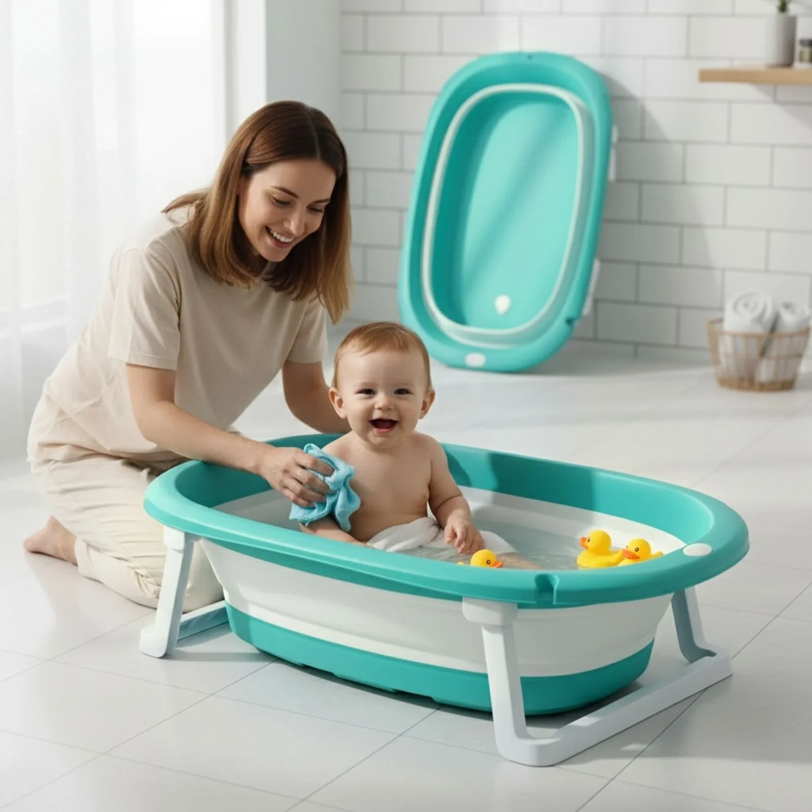 baby plus Foldable Bathtub with Plug - Image 2