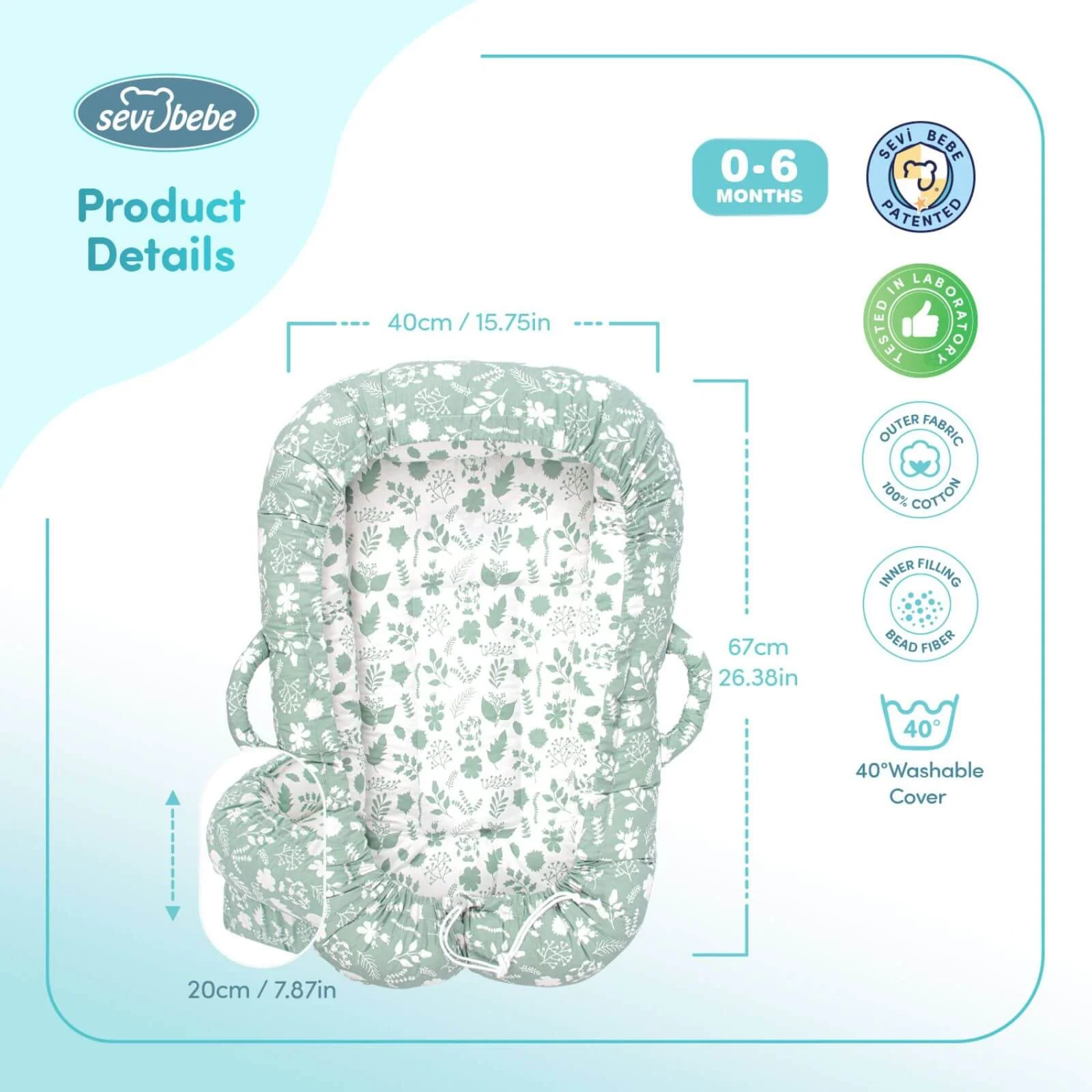 baby plus Mother Side Baby Reflux Bed - Green - Image 11